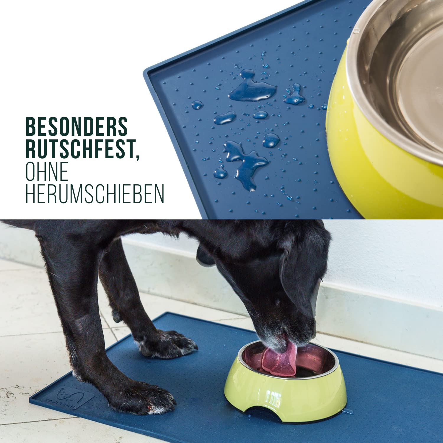 Premium Non-Slip Silicone Pet Bowl Mat - 19x12 Inch Blue Pet Food & Water Dish Mat for Dogs & Cats | Durable Feeding Mat for Kitchen Floor, Crate & Travel Use