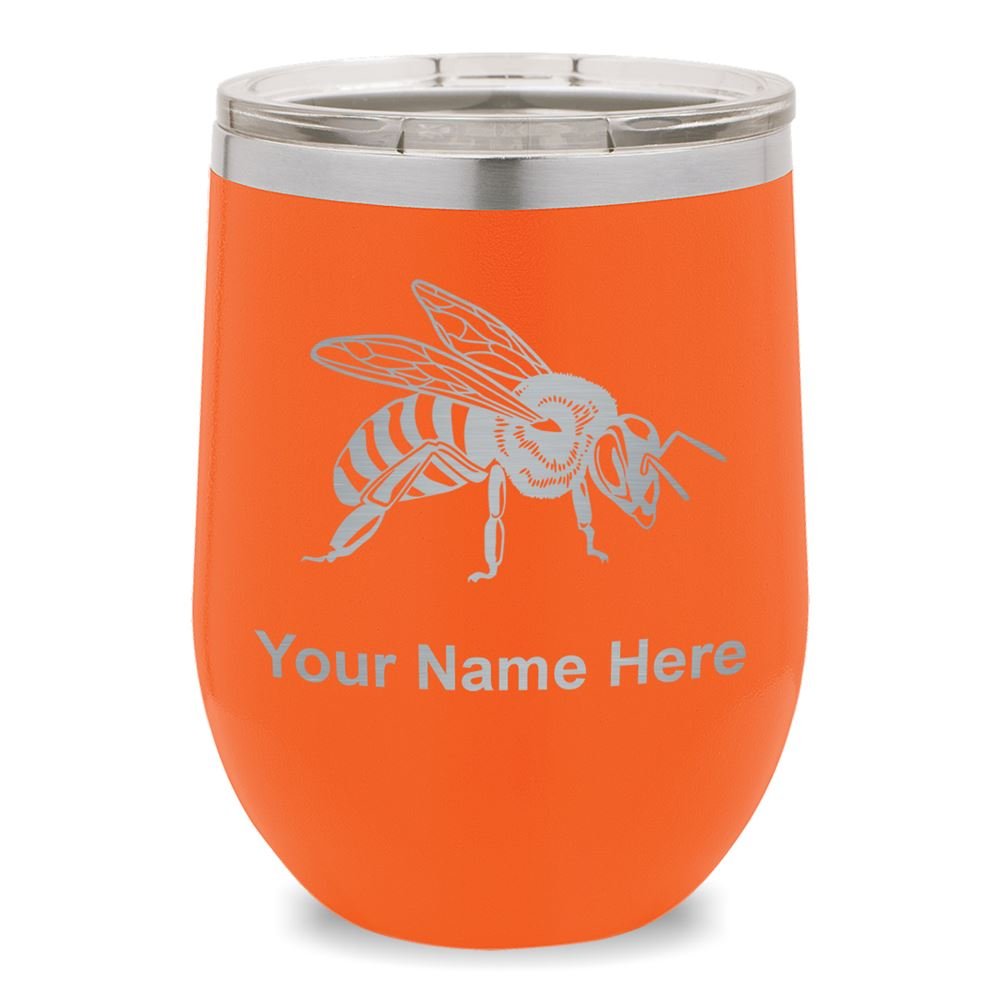 Personalized Honey Bee Engraved Wine Glass Tumbler - Orange Color for Wedding Favors, Bridal Shower Gifts & Bee Themed Parties