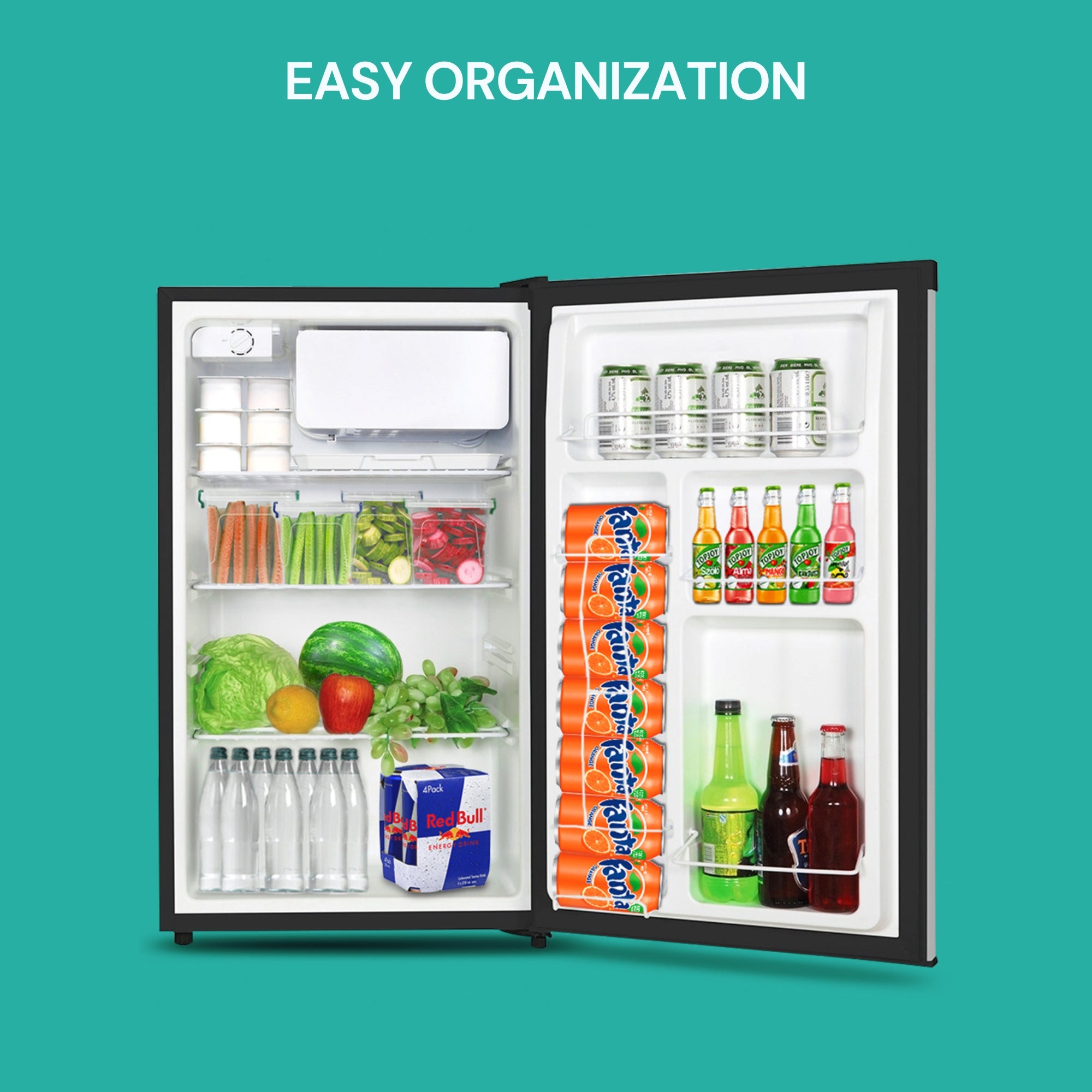 Koolatron 4.4 cu ft (124L) Stainless Steel Compact Refrigerator with Freezer - Silver & Black, Flat Back Design, Adjustable Removable Shelves - Perfect for Snacks, Frozen Food, Drinks, Beer - Ideal for Dorm, Office, Home Bar, Game Room & Small Spaces