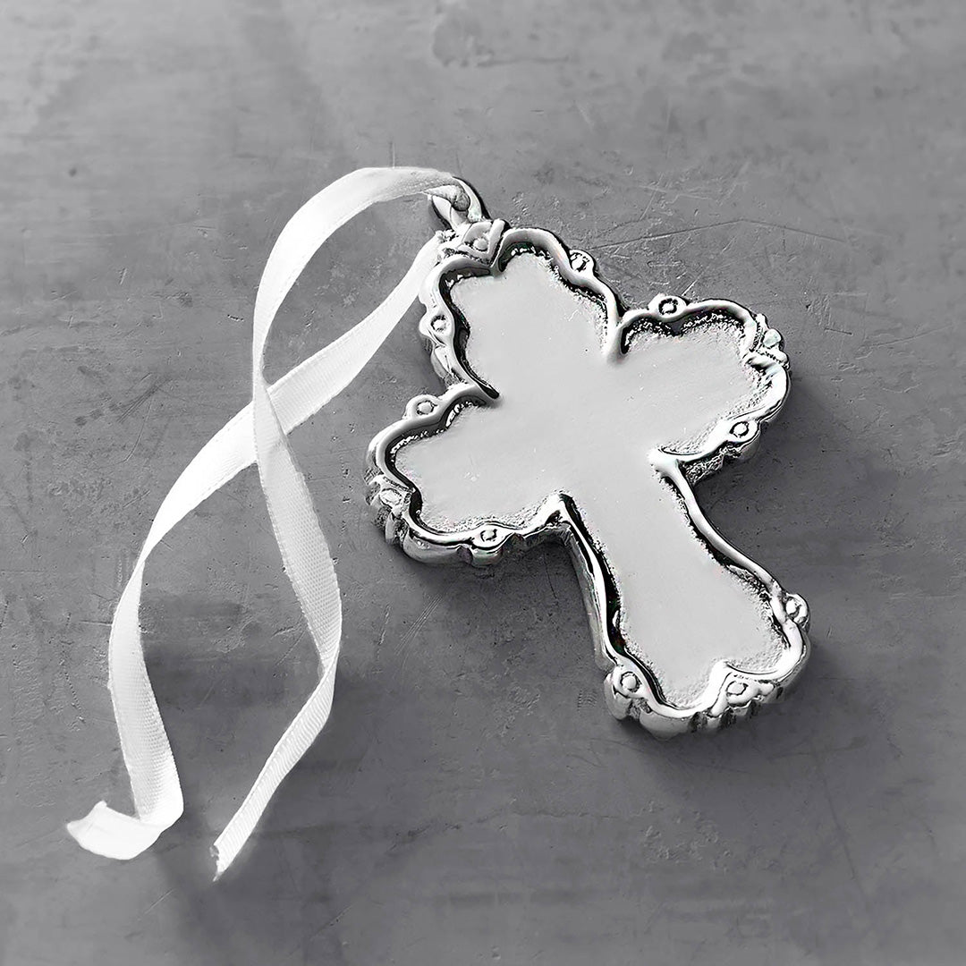 Beatriz Ball BABY Princess Cross Ornament - Elegant Silver-Plated Baby's First Christmas Keepsake - Perfect for Christening Gifts, Nursery Decor & Holiday Tree Ornaments