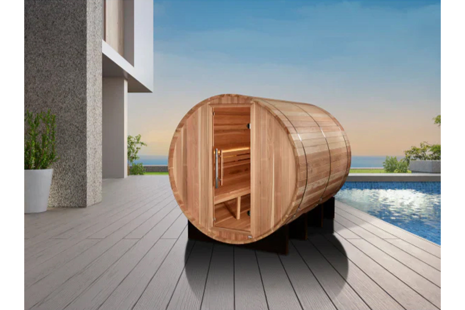 Golden Designs Klosters 6-Person Traditional Barrel Sauna - Outdoor Wooden Sauna for Home, Backyard & Spa Relaxation
