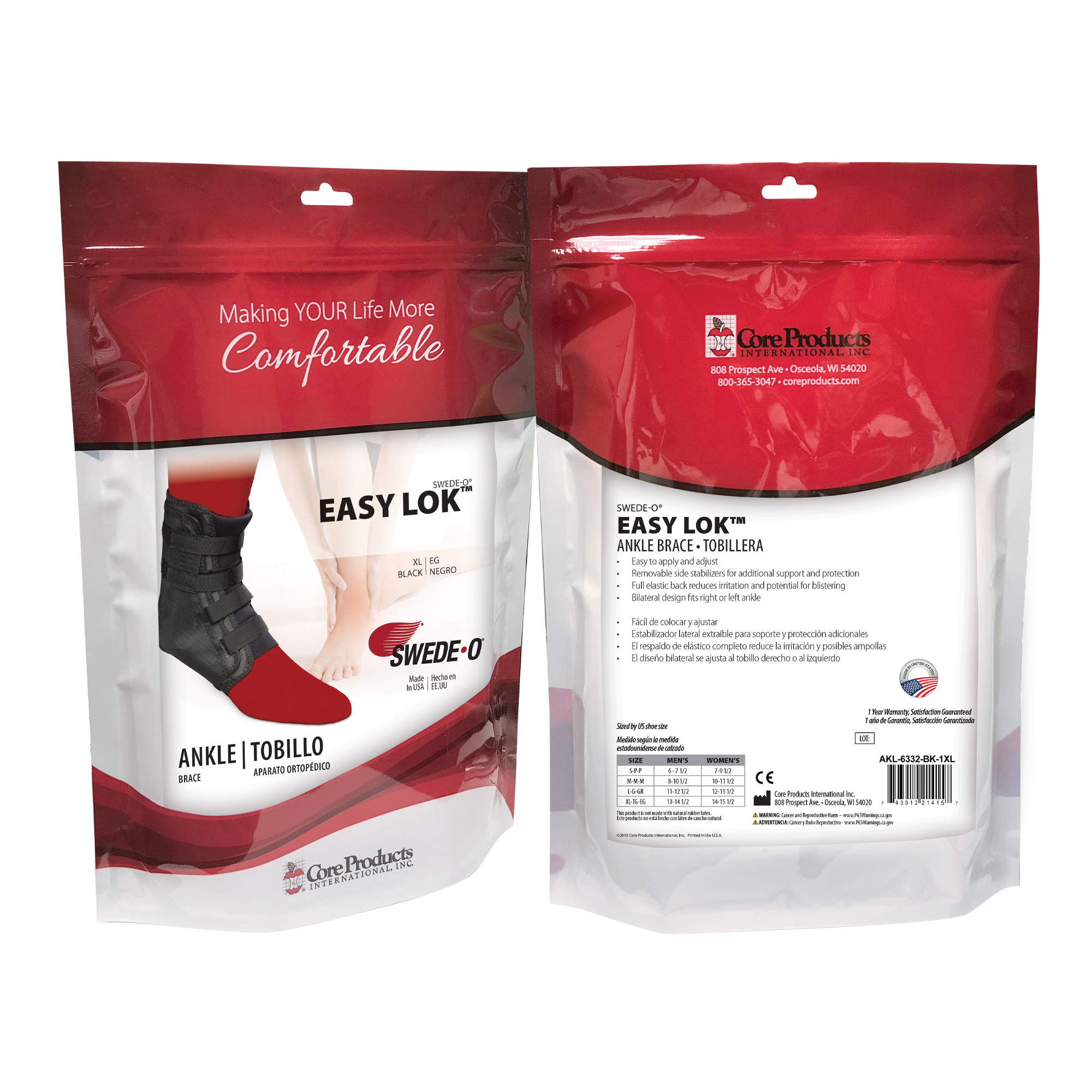 Swede O Easy Lok Ankle Brace - Adjustable Support for Sprains & Injuries - Perfect for Running, Basketball & Everyday Wear