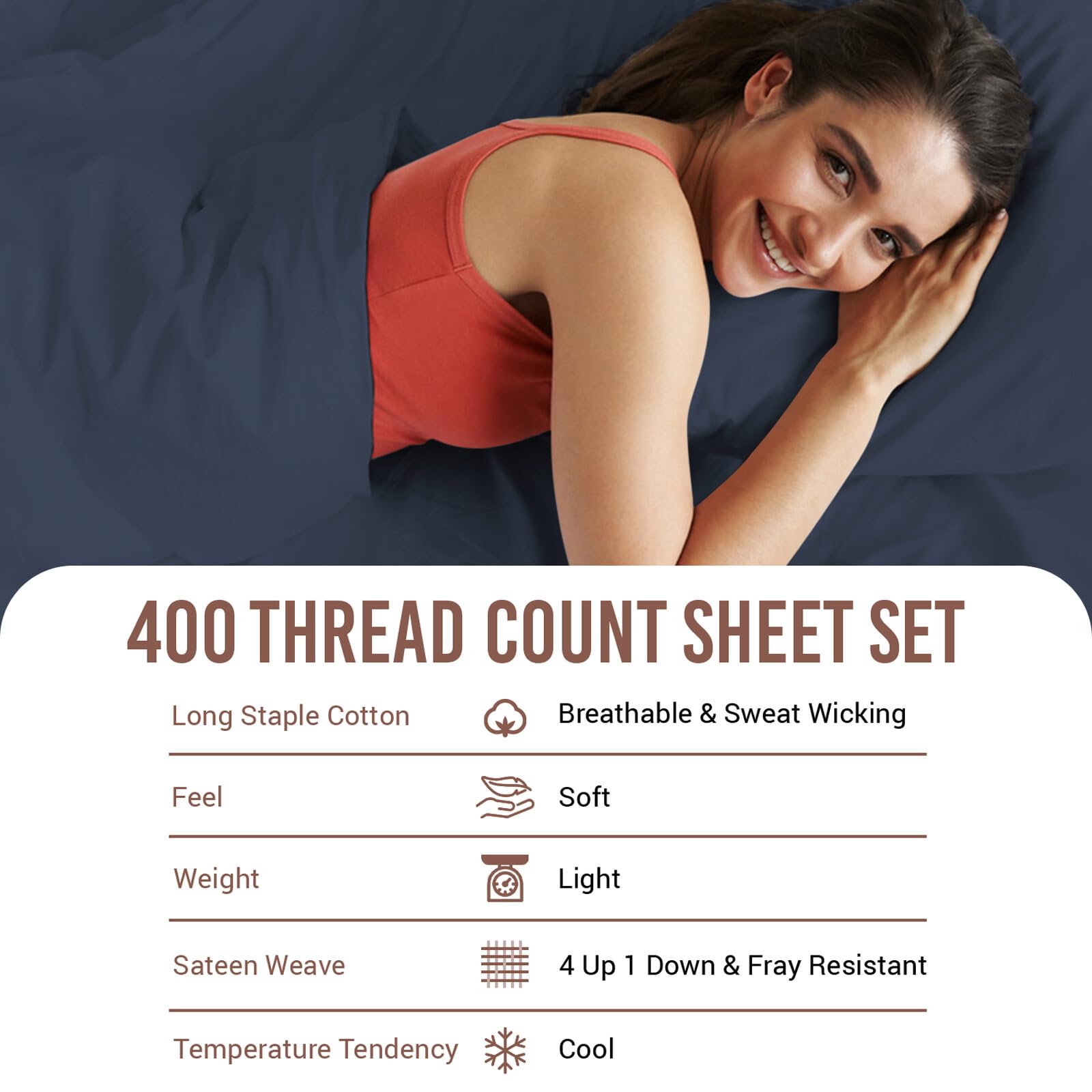 Luxury 400 Thread Count 100% Long Staple Cotton Sateen Sheets - California King Size, 15