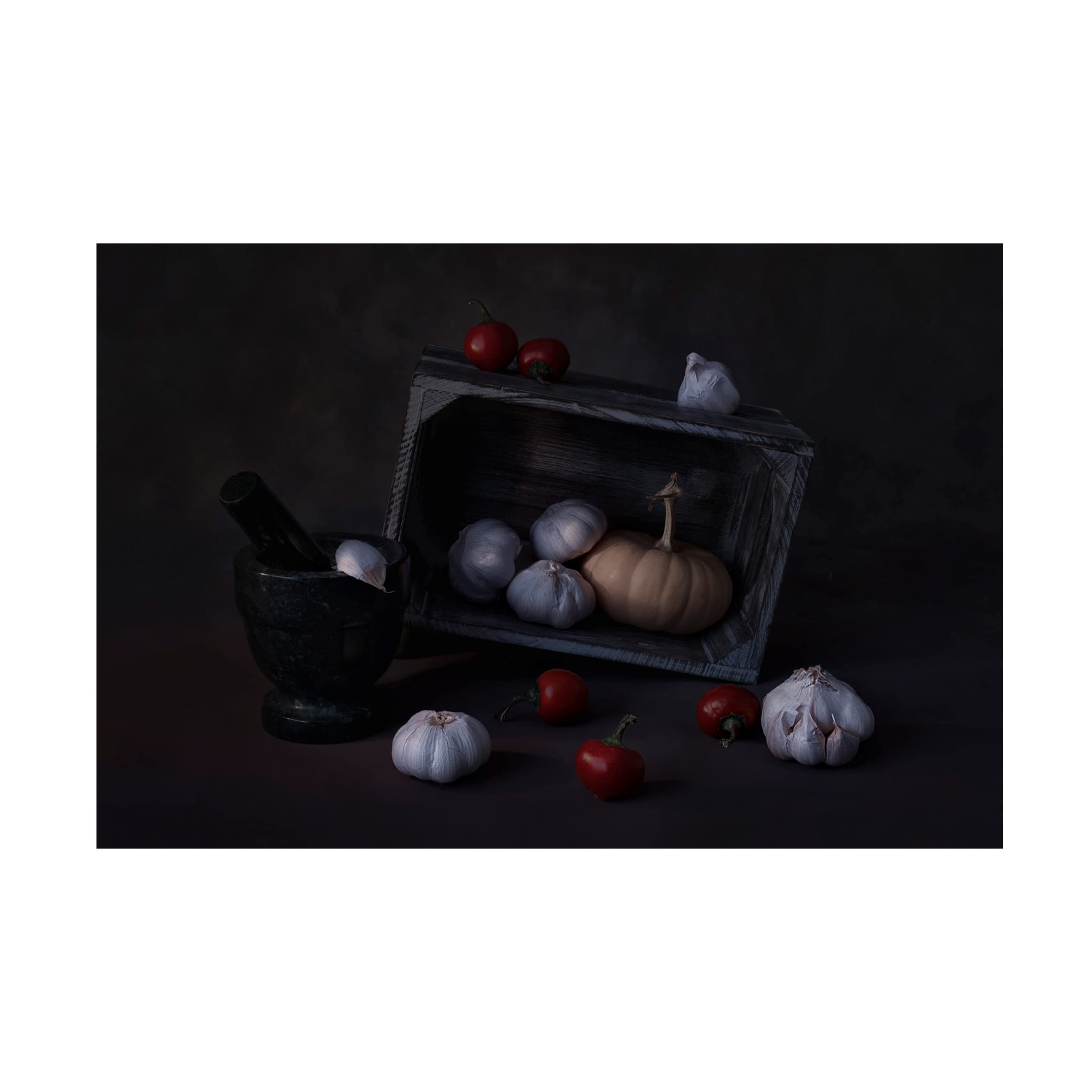 Trademark Fine Art 'Garlic And Pepper' Canvas Wall Art by Lydia Jacobs - Modern Kitchen Decor, Dining Room Painting, Foodie Gift for Home