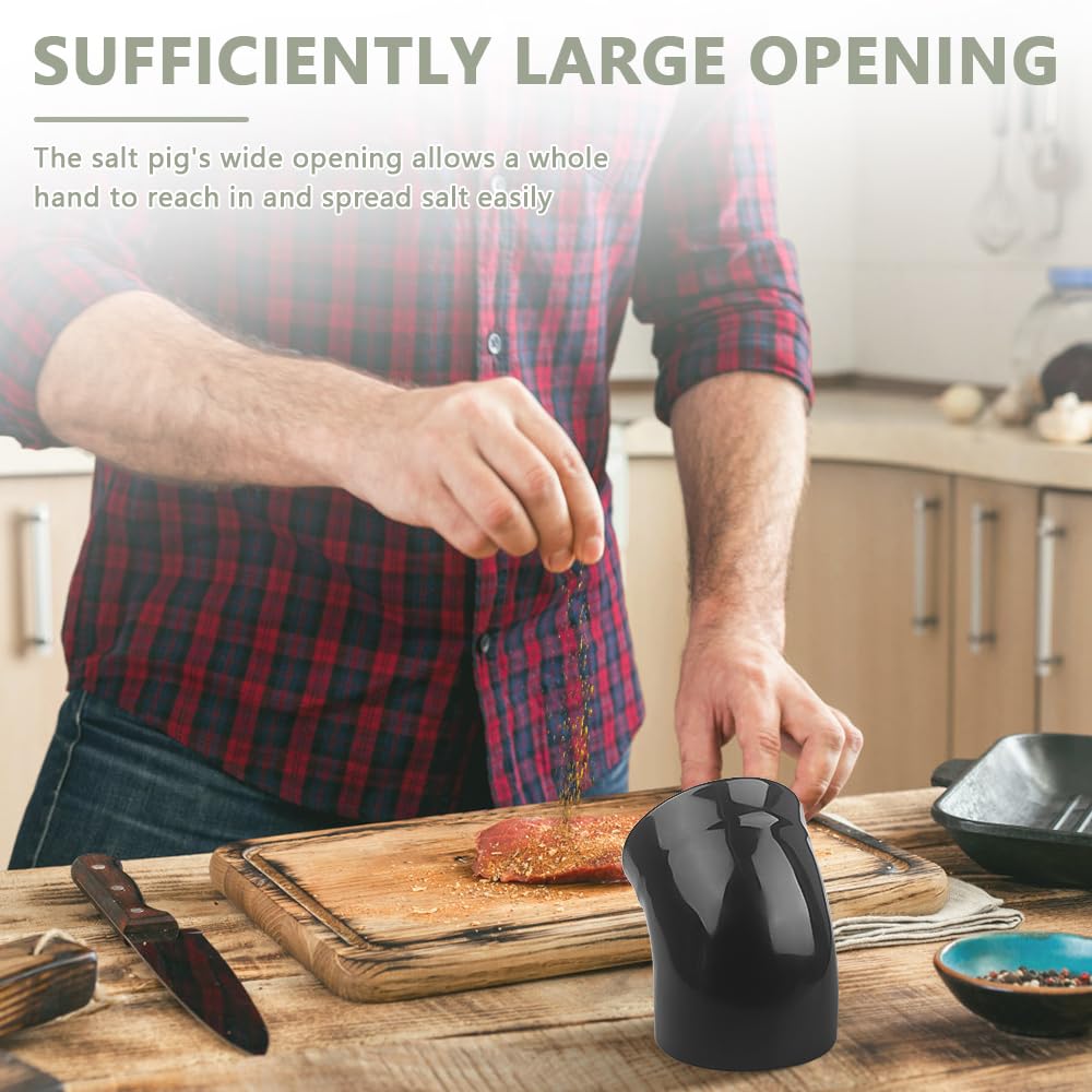 Modern Minimalist Ceramic Salt Pig - Dishwasher Safe Salt Cellar with Wide Opening for Easy Seasoning Access - Stylish Black Countertop Salt Holder for Kitchen, Dining & Cooking Use