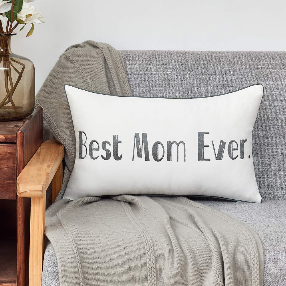 Best Mom Ever Gifts - 12x20 Inch Lumbar Pillow Cover for Mother's Day & Birthday - Thoughtful Present from Son or Daughter - Perfect for Home Decor, Sofa & Bed Comfort