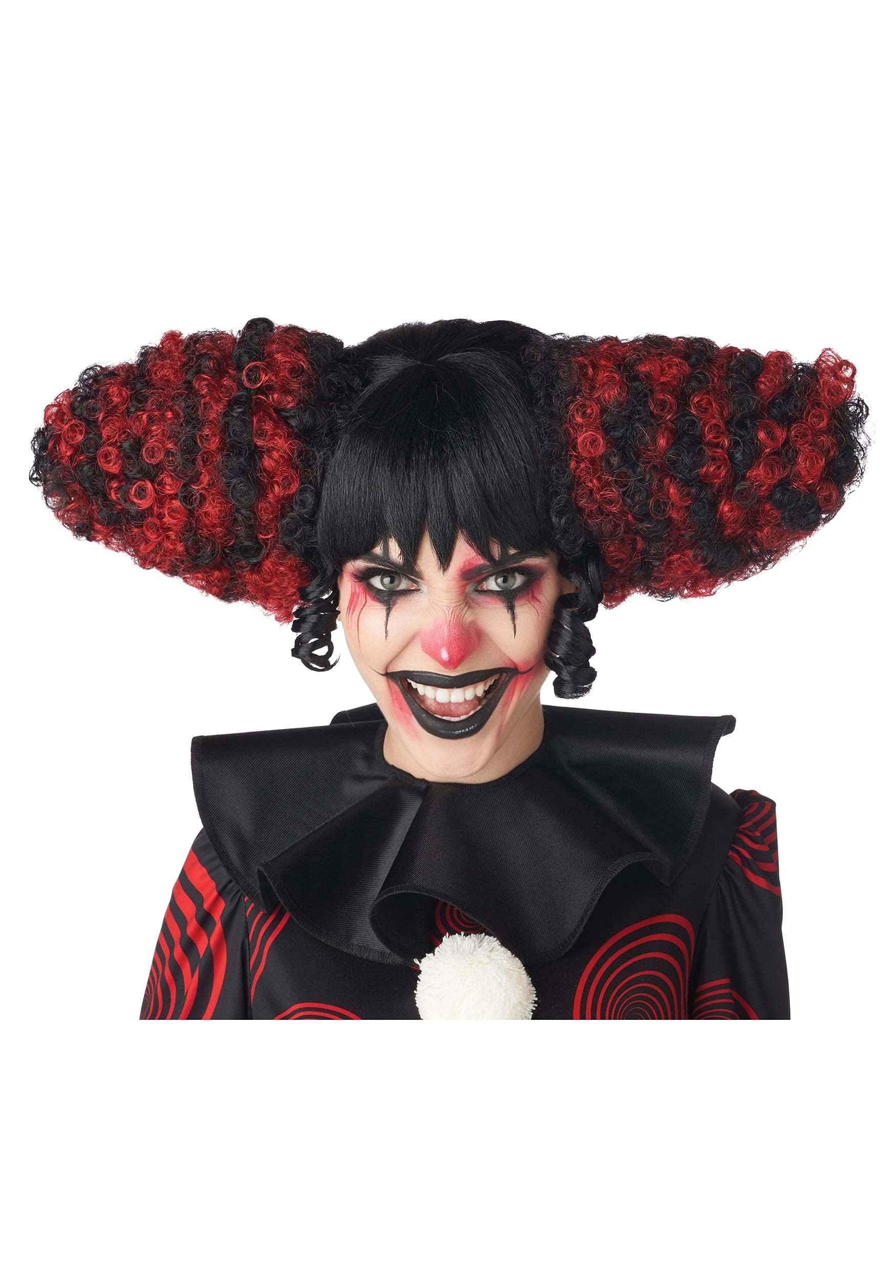 Funhouse Clown Black and Red Wig - Standard Size Costume Party Hair Accessory for Halloween, Cosplay & Circus Performances