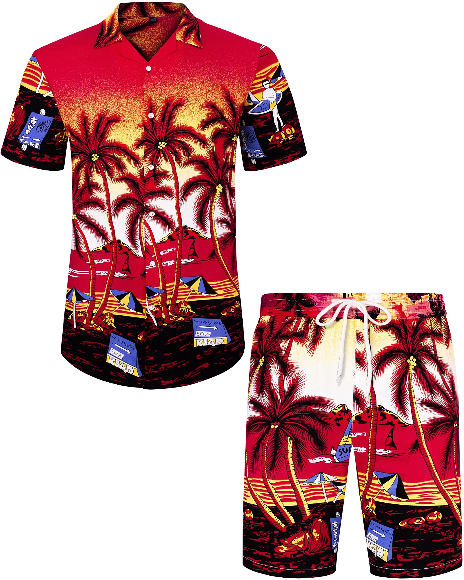 J.Ver Men's Hawaiian Shirt & Shorts Set - Tropical Floral Print Button Down Short Sleeve Shirt with Matching Swim Trunks - Perfect for Beach Vacation, Summer Party and Hawaiian Theme Events