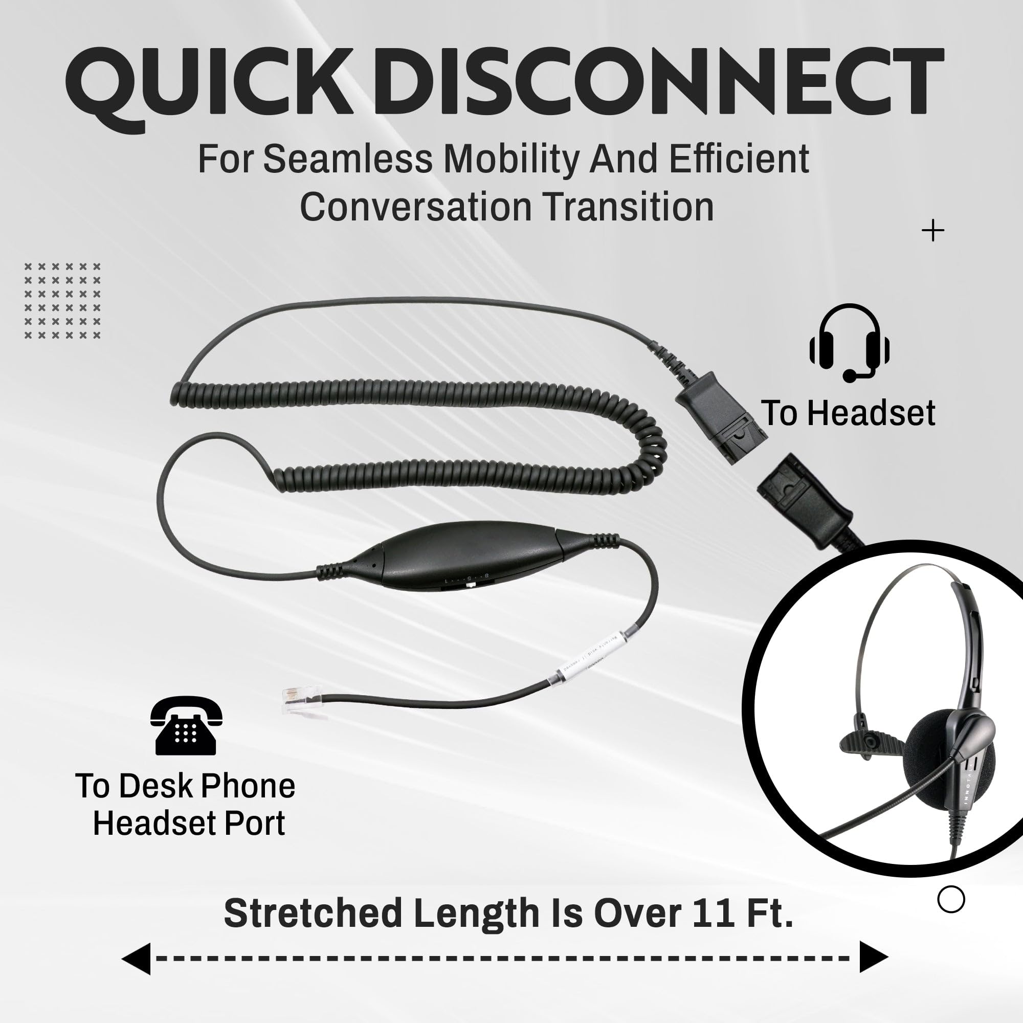 INNOTALK Smart RJ9 Headset Adapter - Universal Phone Headset Compatibility for Most Phones | Cost-Effective Monaural Headset | Perfect for Call Centers, Offices & Remote Work