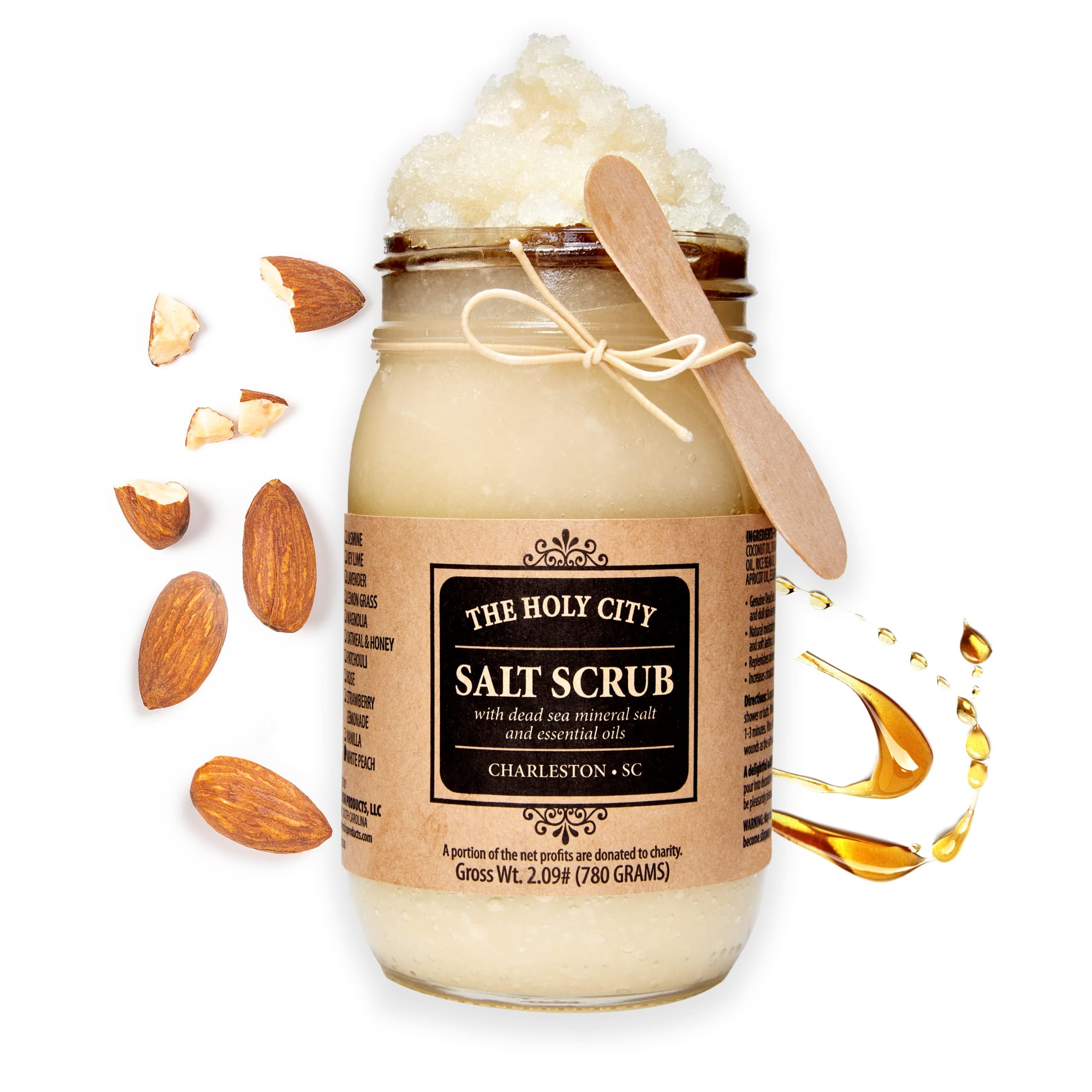 Exfoliating Body Scrub with Dead Sea Salt - 16 fl oz Hydrating Moisturizer for Body Acne & Wrinkles, Honey Almond Scented Skin Care for Hands & Body - Perfect for Spa Days & Dry Skin Treatment