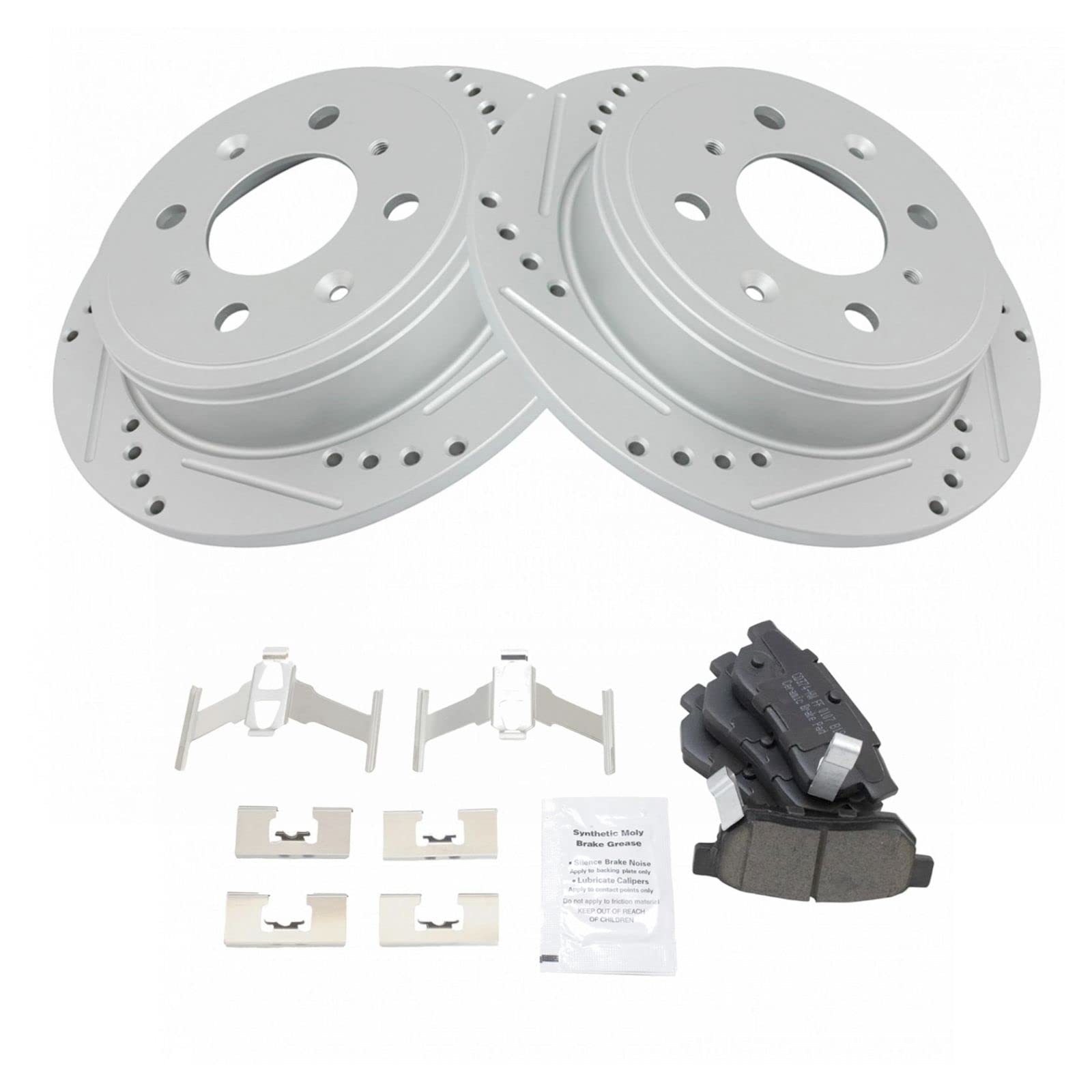 Ceramic Performance Rotor Brake Pad Kit - Drilled & Slotted Rear Brake System for Honda Civic/Accord/CR-V - Enhanced Stopping Power for Daily Commute & Highway Driving