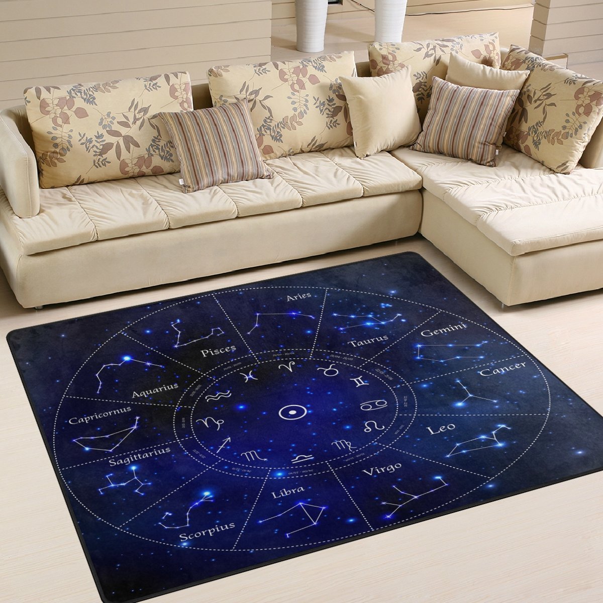 ALAZA Zodiac Constellation Space Star Area Rug 7' x 5' - Non-Slip Living Room & Bedroom Carpet for Home Decor, Kids Room, Nursery | Modern Astrology Themed Floor Mat