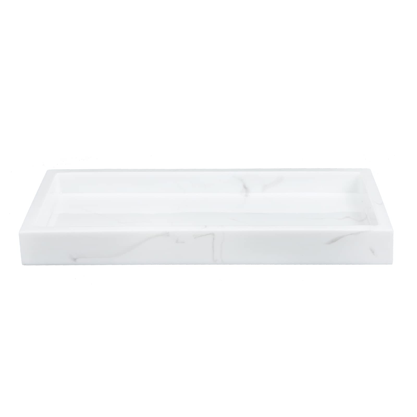LUOZZY White Marble Bathroom Organizer Tray - Stylish Storage for Toiletries, Cosmetics & Essentials - Perfect for Vanity, Countertop & Home Decor