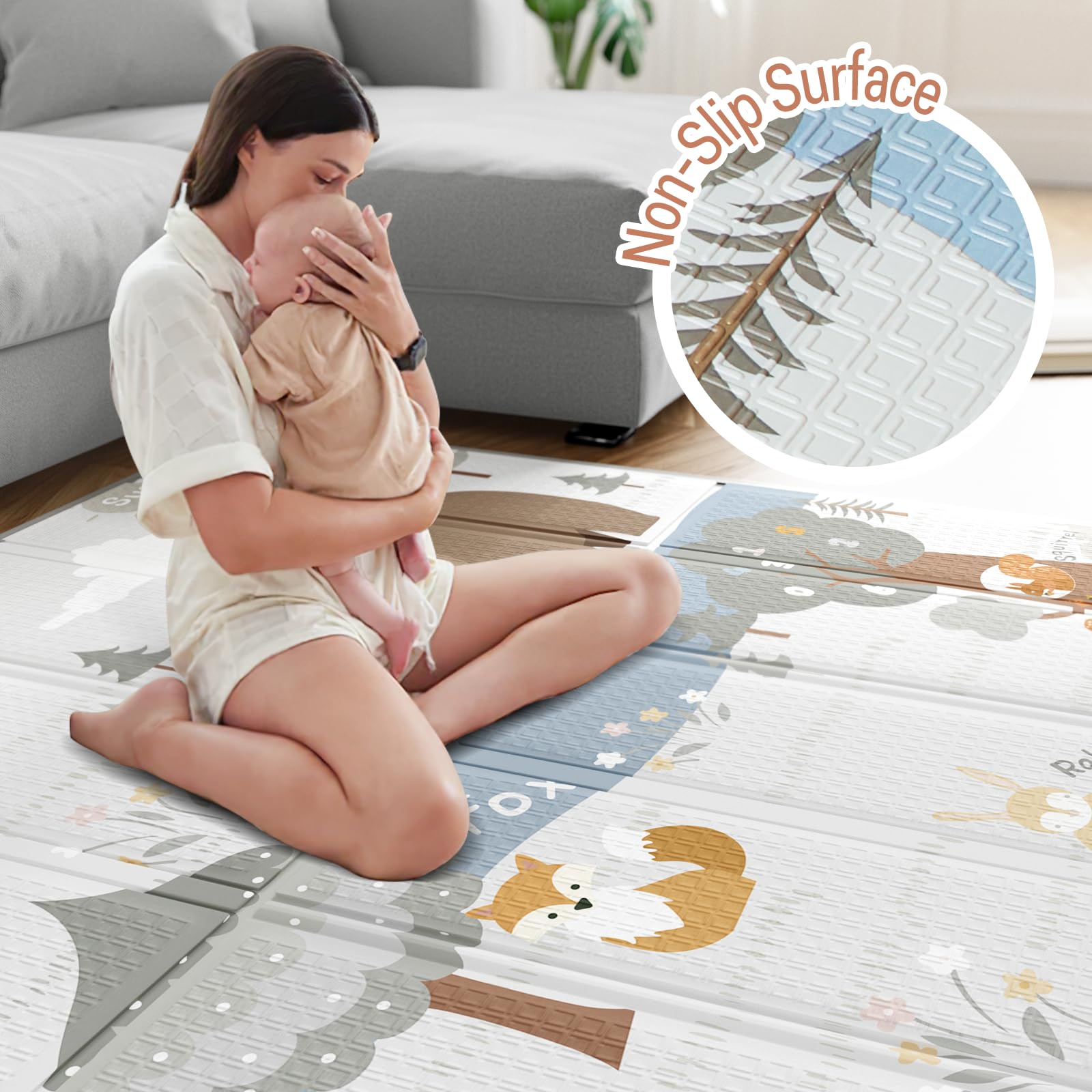 Fodoss Baby Playpen with Soft Mat - 47x47 Inch Portable Play Yard for Infants & Toddlers - Safe Play Area for Small Spaces, Apartments & Indoor Use - Beige Activity Center for Crawling & Playtime