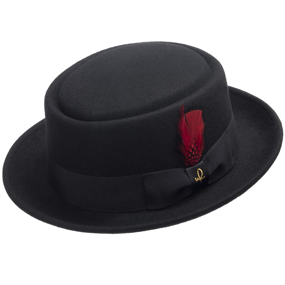Vintage Style Wool Felt Jazz Porkpie Hat with Feather - Classic Jazz Musician Hat for Men & Women - Perfect for Jazz Performances, Concerts, and Vintage Fashion Outfits