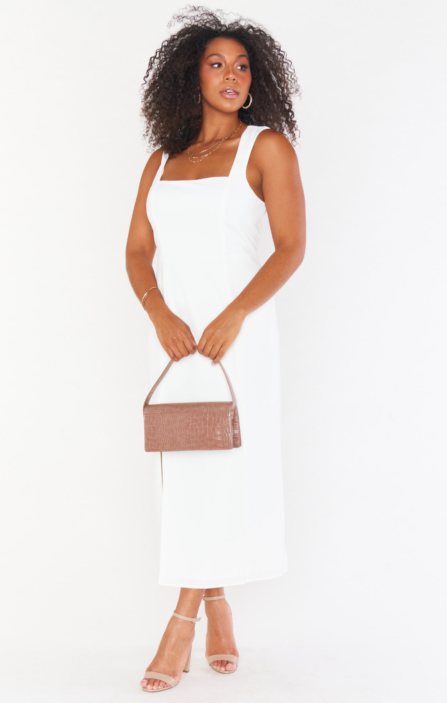 Eden Midi Dress - White Stretch Flowy Summer Dress for Women | Casual & Party Wear | Perfect for Beach, Date Night & Office Outfits
