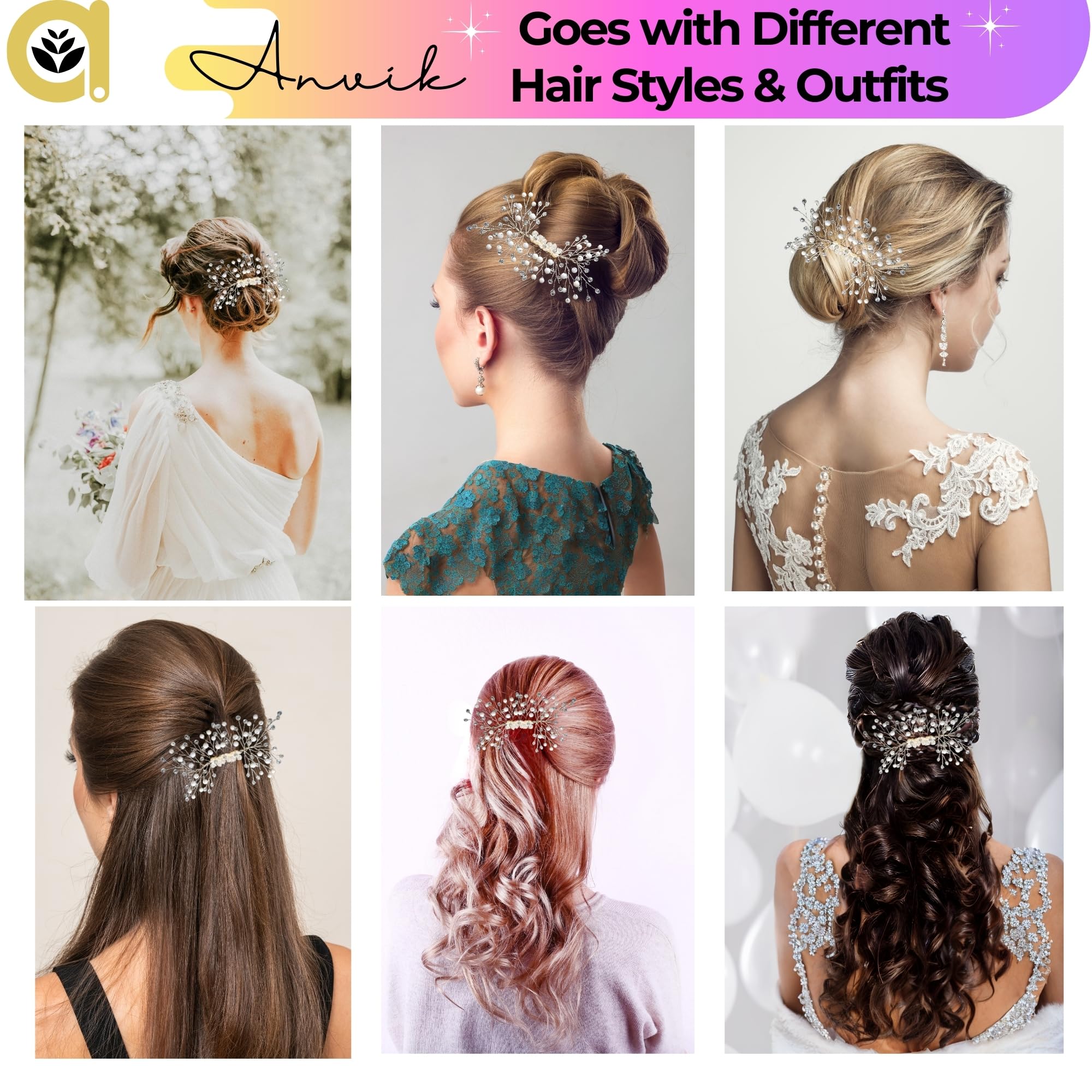 ANVIK Pearl and Crystal Hair Clip for Women - Elegant Bridal Hair Accessories, Wedding Hair Pins, Side Comb, Bun Pins for Girls & Women - Perfect for Weddings, Prom, Parties, and Special Occasions