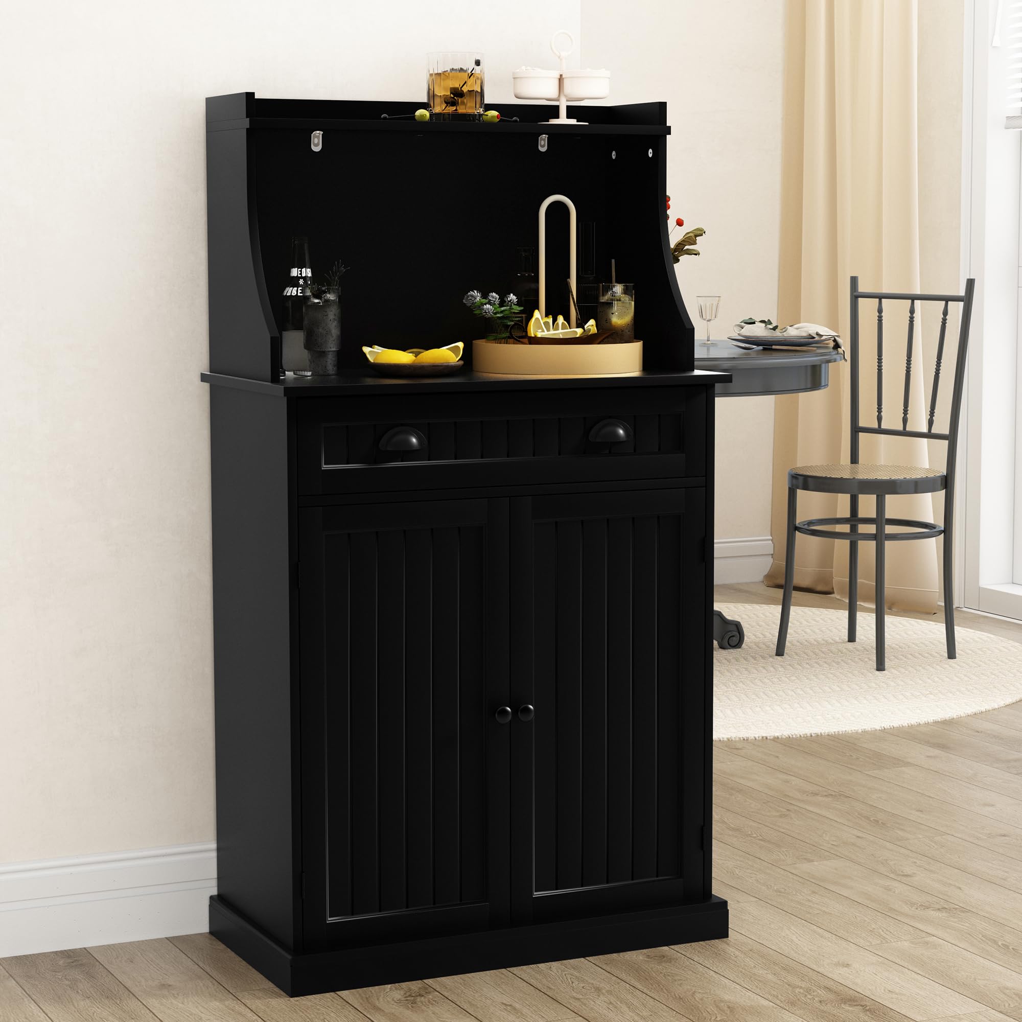 ARTPOWER 54 Inch Kitchen Microwave Stand with Storage Drawers & Adjustable Shelves, Pantry Cabinet with Hutch for Kitchen, Dining Room, Living Room - Perfect for Small Space Organization & Home Decor (Black)