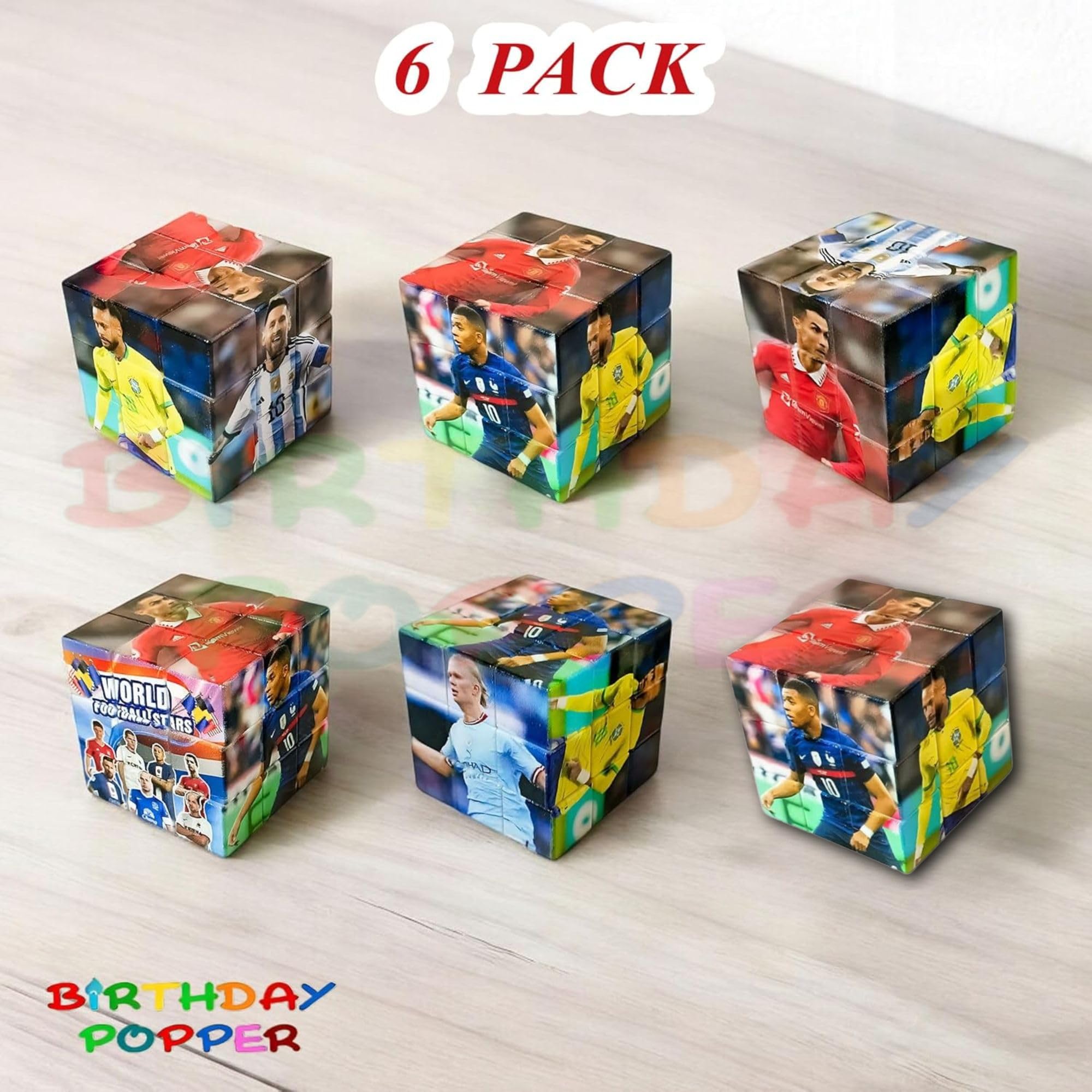 Football Theme Birthday Poppers & Speed Cubes - Set of 6 Stress Relief Puzzle Toys for Kids | Perfect Birthday Party Favors & Return Gifts | Great for Classroom Rewards, Party Games & Cognitive Development Activities