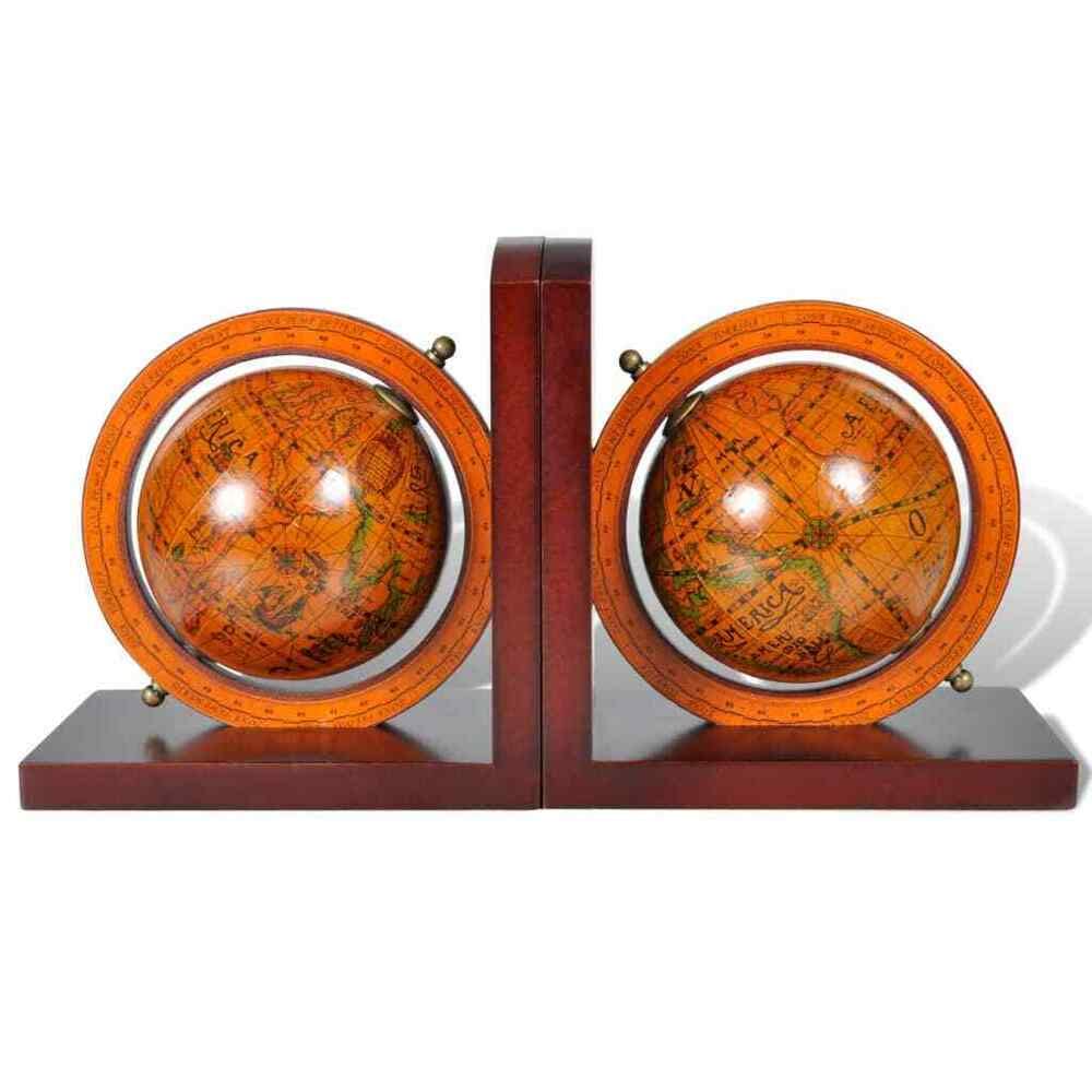 Vintage Globe Bookends - Pair of World Map Atlas Book Stands for Home Office Decor, Perfect for Bookshelves, Desks, and Gift Ideas
