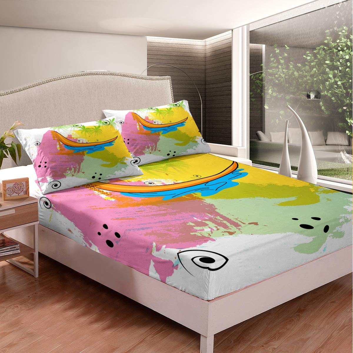Green Tree Foliage Kids Queen Fitted Sheet Set - Ultra Soft Microfiber 3-Piece Bedding (1 Fitted Sheet + 2 Pillowcases) for Boys & Girls Nursery, Bedroom Decor | Perfect for Children's Rooms, Sleepovers & Themed Bedrooms
