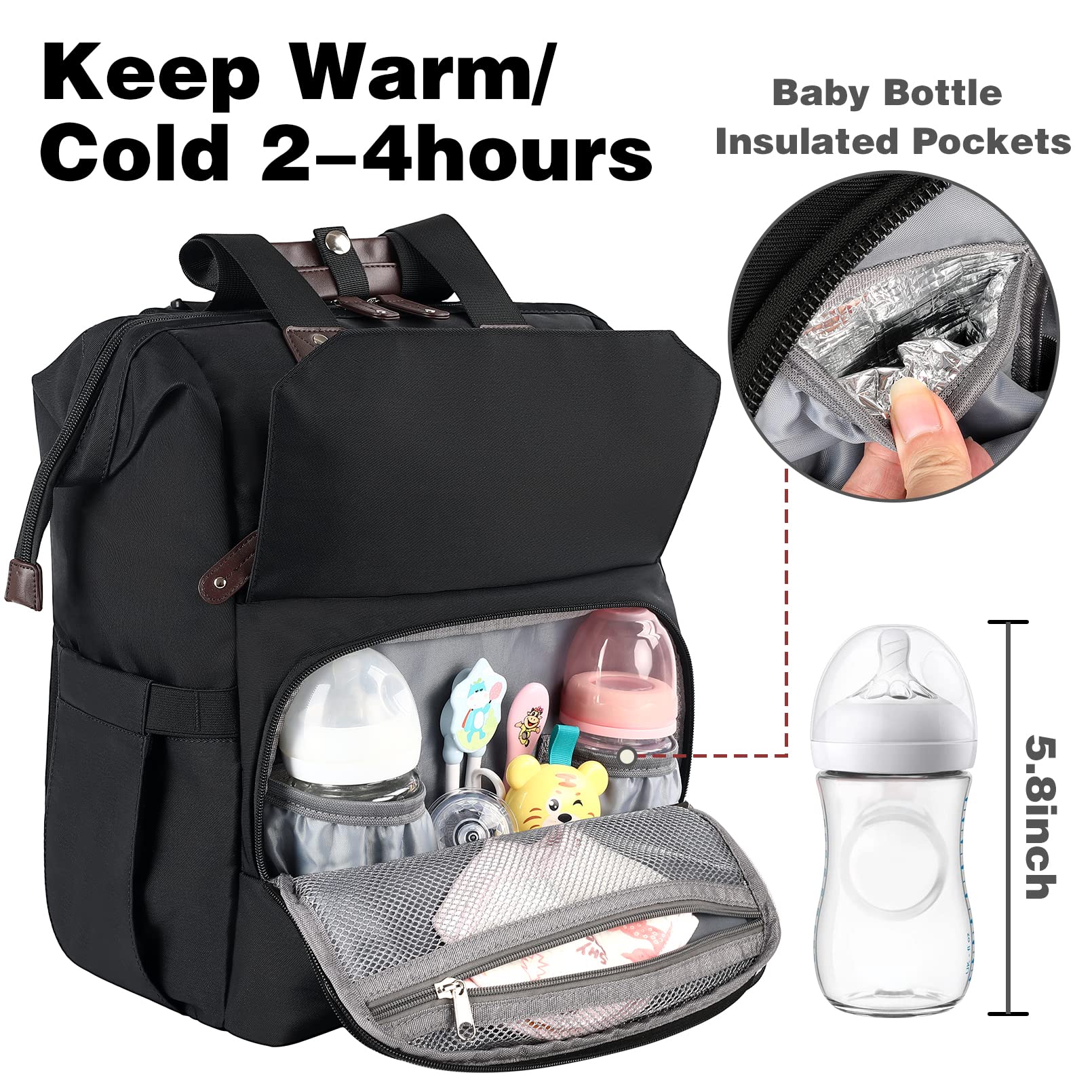 Jiefeike Diaper Bag Backpack for Baby Boys & Girls - Insulated Pockets, USB Charging Port, RFID Anti-Theft, Water-Resistant - Perfect for Parents, Stroller Straps Included - Ideal for Travel, Outings & Daily Baby Care