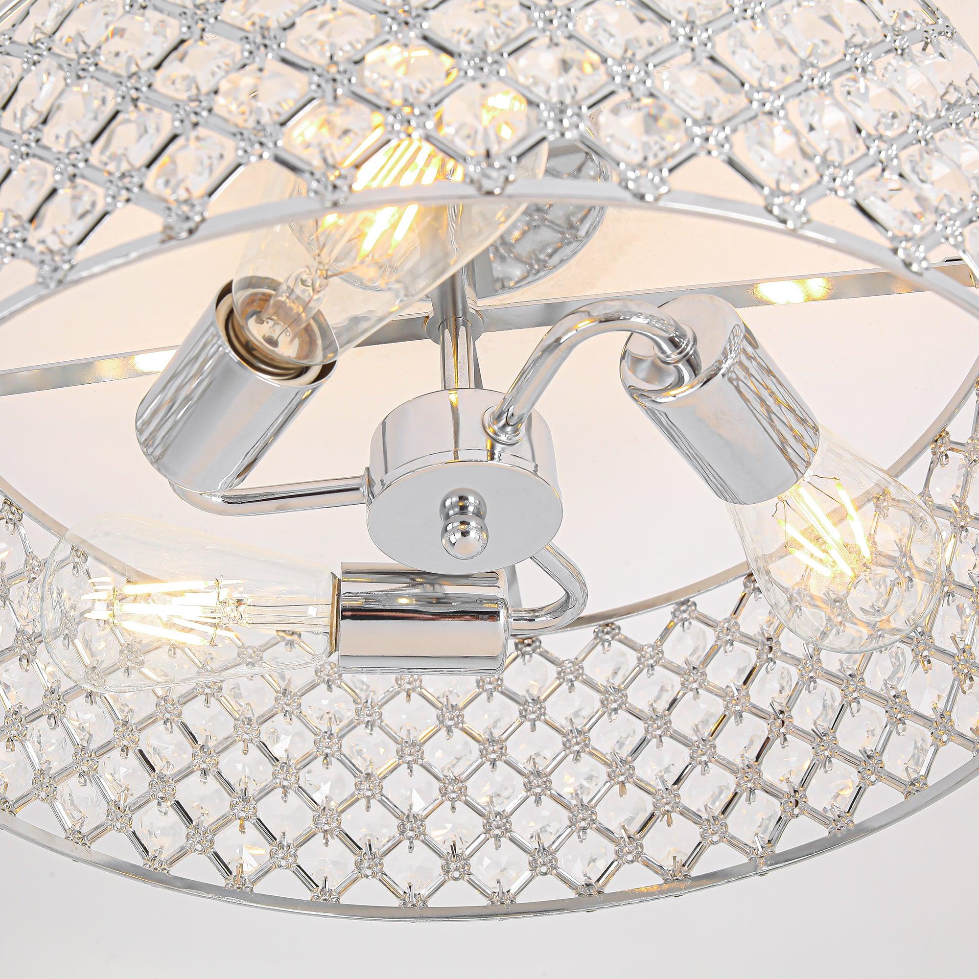 15 Inch 3-Light Modern Chrome Semi-Flush Mount Ceiling Light Fixture - Perfect for Bedroom, Living Room, and Hallway Lighting