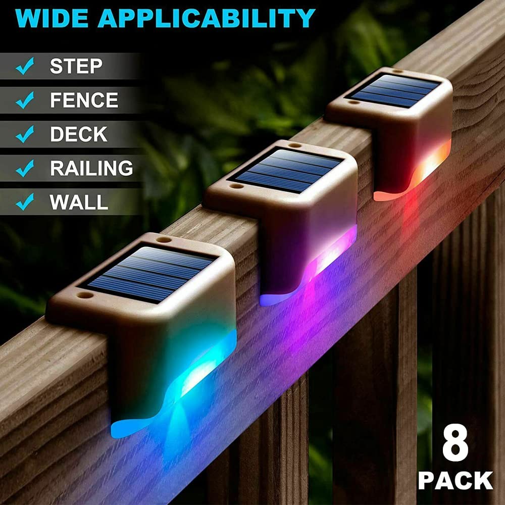 EROCK 8 Pack Black Solar Deck Lights - Waterproof LED Outdoor Step Lighting for Stairs, Patio, Yard, Pathway, Fence & Driveway | Solar Powered Landscape Lighting for Porch Railings & Garden Decor at Night