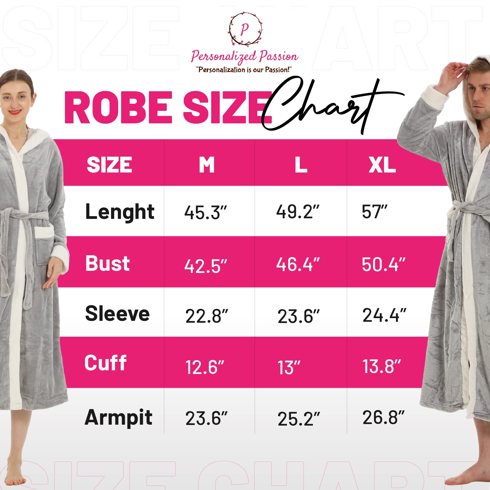 Personalized Hooded Plush Robes - Super Soft His & Hers Bathrobes for Spa & Home Relaxation