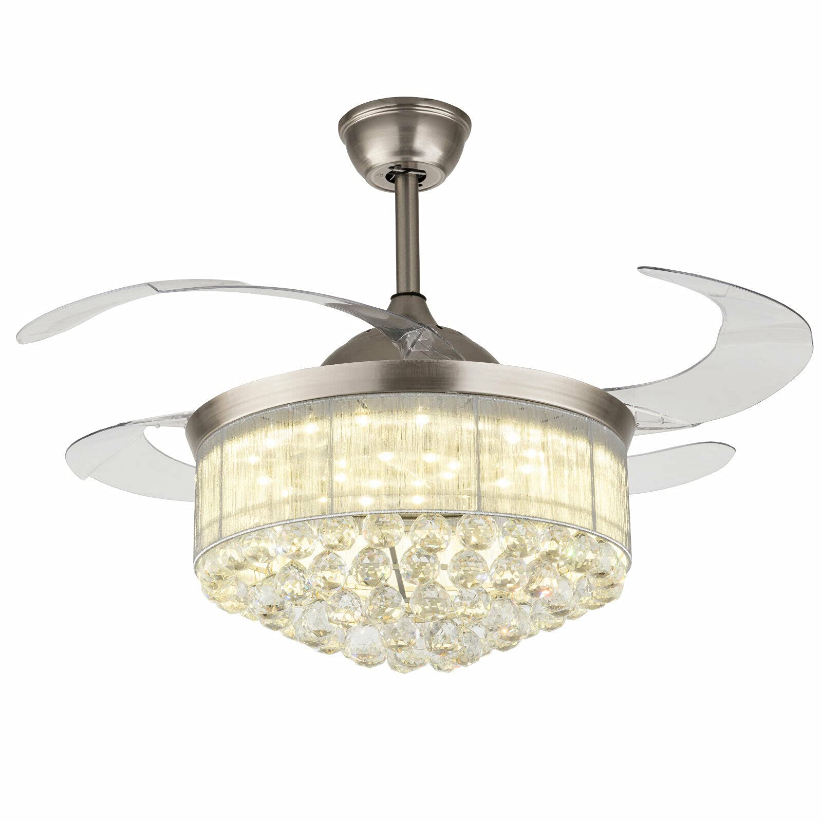 36 Inch Crystal Ceiling Fan with LED Light and Remote Control - K9 Crystal Chandelier Fan with 3 Color & 3 Speed Settings - Perfect for Bedroom, Living Room, and Indoor Spaces