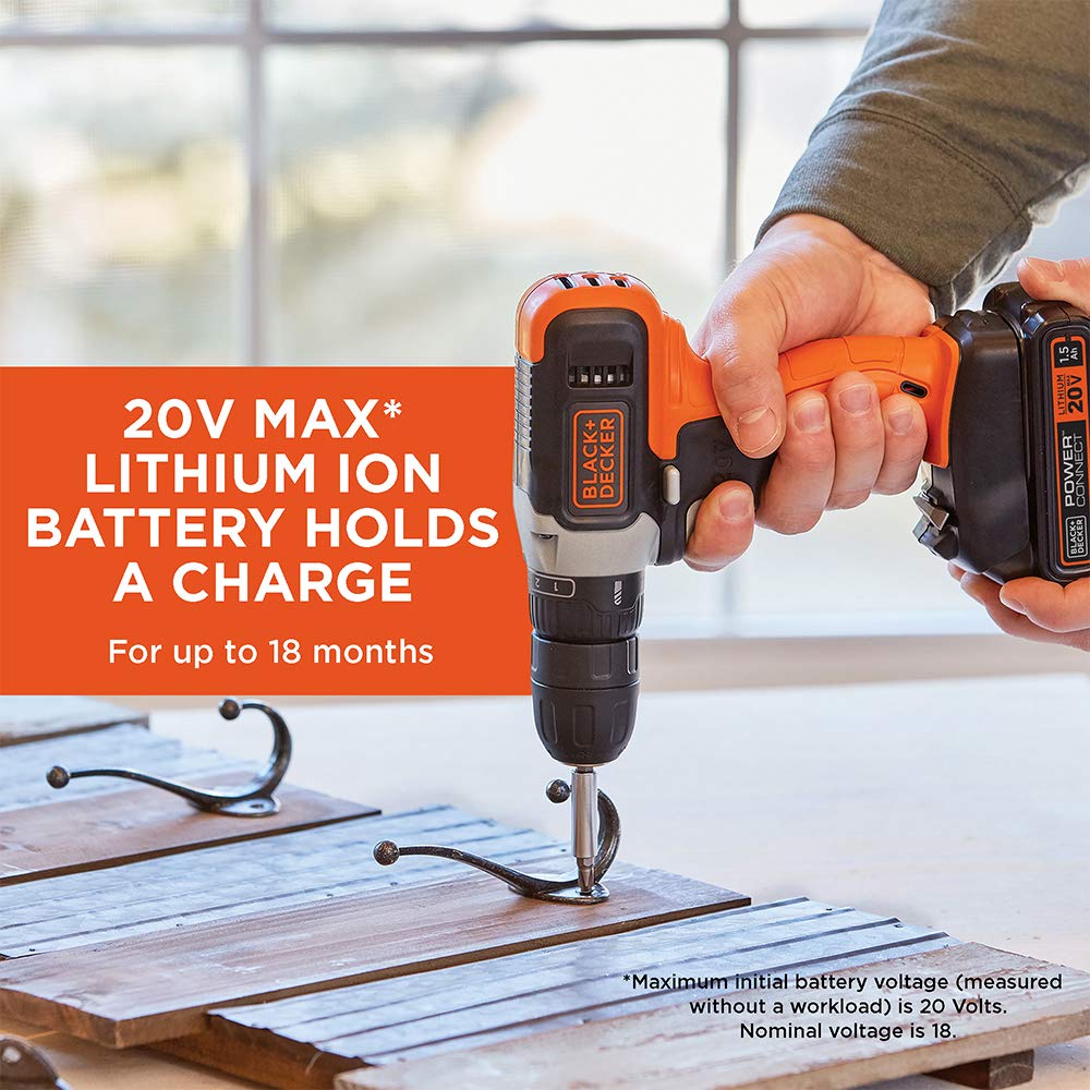 BLACK+DECKER BCKSB29C1 20V MAX* Cordless Drill Kit - 28-Piece Home Tool Set with Translucent Storage Box | Perfect for DIY Projects, Home Repairs & Woodworking Tasks