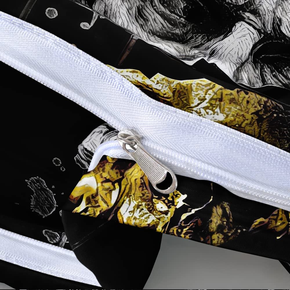 Modern Art Black Golden Skull Duvet Cover Set - Twin/Twin XL Size with Pillow Shams - Gothic Broken Statue Design Bedding for Teen Boys Room, Dorm Decor & Halloween Themed Bedroom