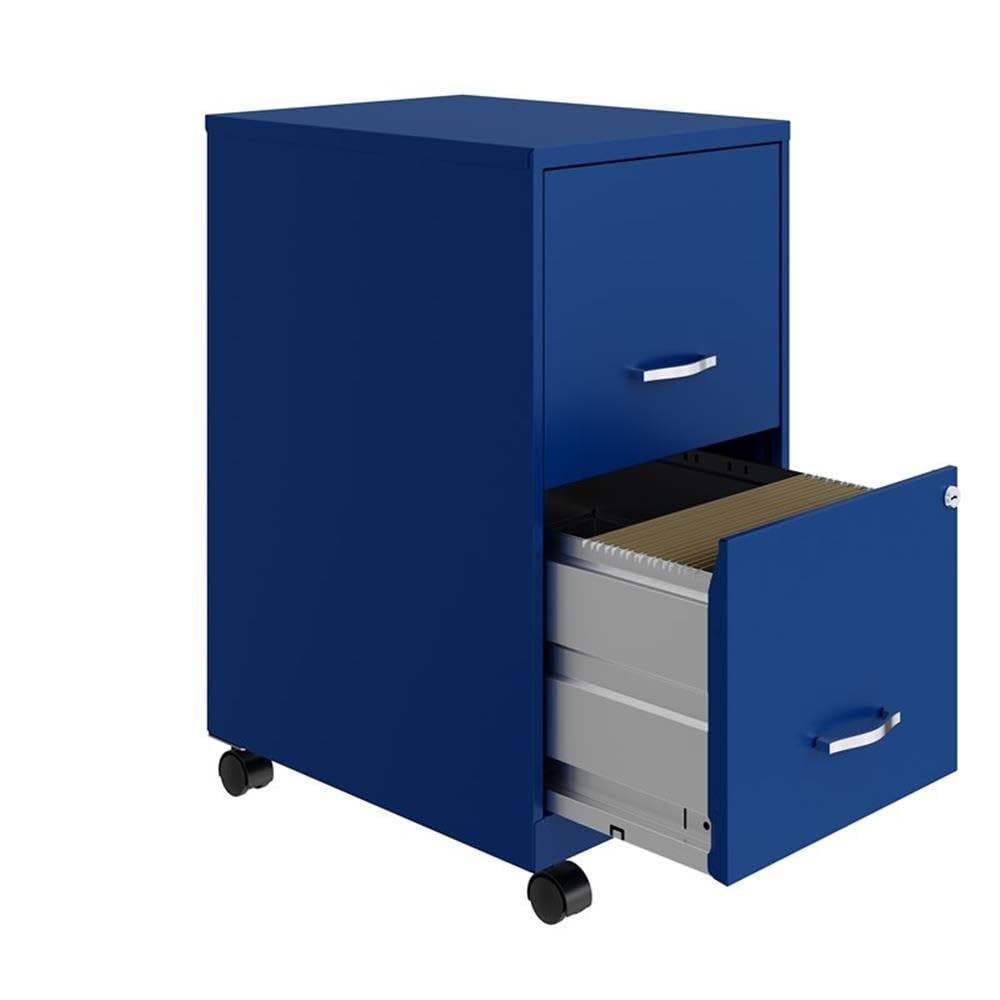 2 Drawer Metal Mobile File Cabinet with Lock - Letter Size, Blue, Fully Assembled - Office Organization & Home Office Storage Solution