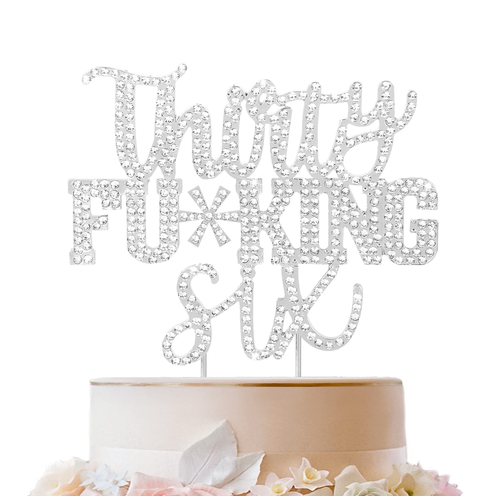 Funny Silver Rhinestone 36th Birthday Cake Topper - Cheers to 36 Years Party Decorations | Perfect for Birthday Cakes, Cupcakes & Dessert Tables | Great Gift for Women & Men