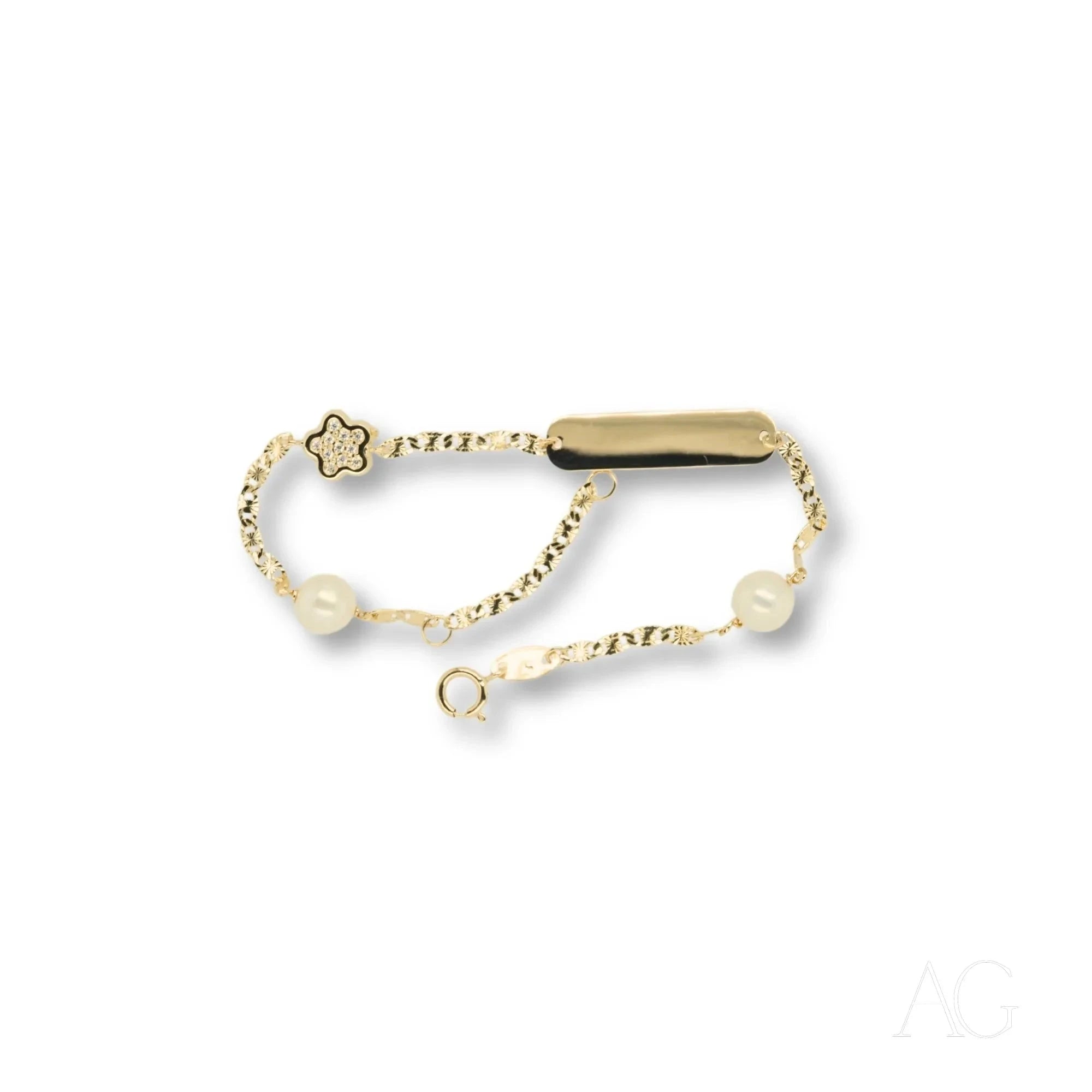 18K Gold ID Bracelet with Cubic Zirconia - Personalized Name Jewelry for Kids | Perfect Birthday Gift & Christening Present for Babies & Toddlers