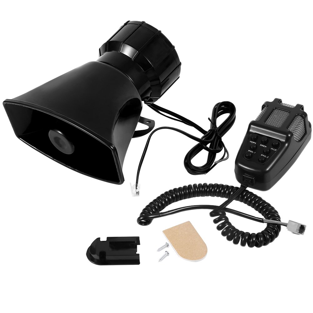 12V Portable PA Speaker with 7 Tone Siren - All Weather Horn Sound Amplifier for Car, Boat, Van, Truck | Emergency Vehicle Warning & Outdoor Safety Alarm System