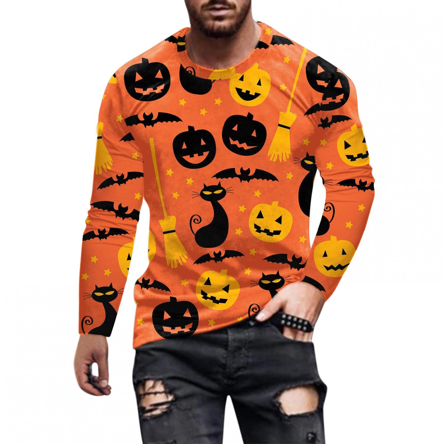 WOCACHI Men's Long Sleeve T-Shirt - Jesus Cross & Lion Print Athletic Tee for Streetwear, Workout & Autumn Fashion | Christian Faith Apparel for Gym, Casual Wear & Outdoor Activities
