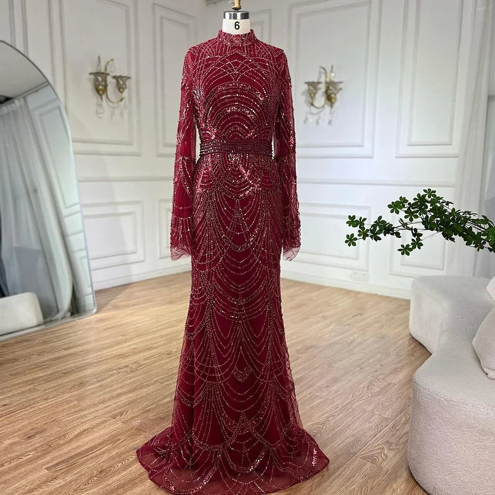 Luxury Black Muslim Beaded Mermaid Evening Gown for Women - Elegant Dubai Style Wedding & Party Dress 2025 (LA72512) - Perfect for Formal Events, Galas & Special Occasions