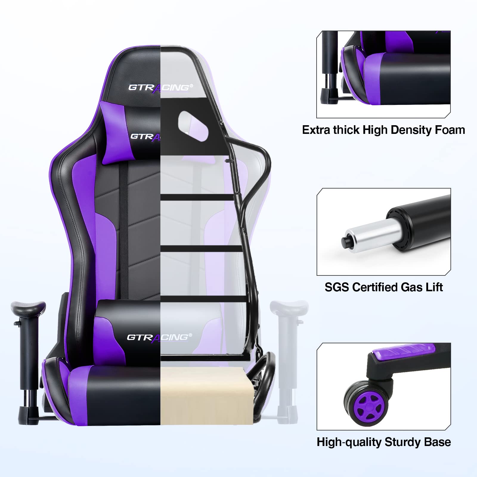 GTRACING GT890M Ergonomic Gaming Chair with Bluetooth Speakers - Heavy Duty Office Computer Desk Chair for Video Games & Music - Purple - Perfect for Gaming, Streaming & Home Office Use
