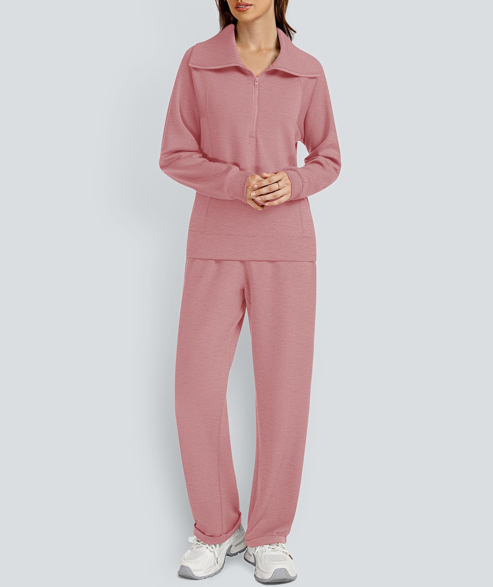 Women's 2 Piece Sweatsuit Set - Lapel Half Zip Sweatshirt & Lounge Sweatpants | 2024 Fall Matching Outfits for Casual Wear, Home Relaxation & Street Style