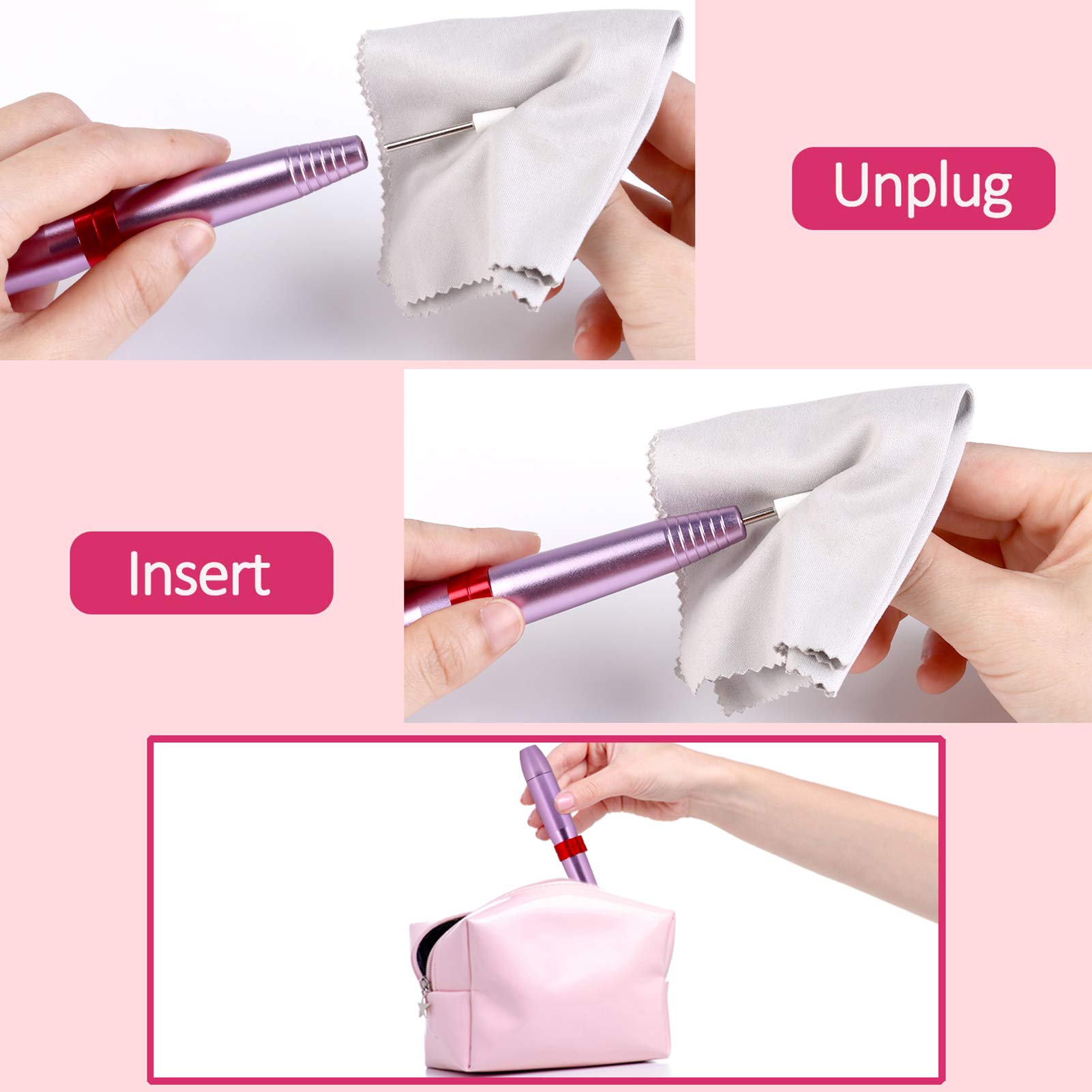 Anjetan Electric Nail File Set - Professional USB Nail Drill Machine for Manicure & Pedicure, Nail Art Tool Kit with Multiple Bits for Home & Salon Use - Perfect for DIY Nail Care and Polish Application
