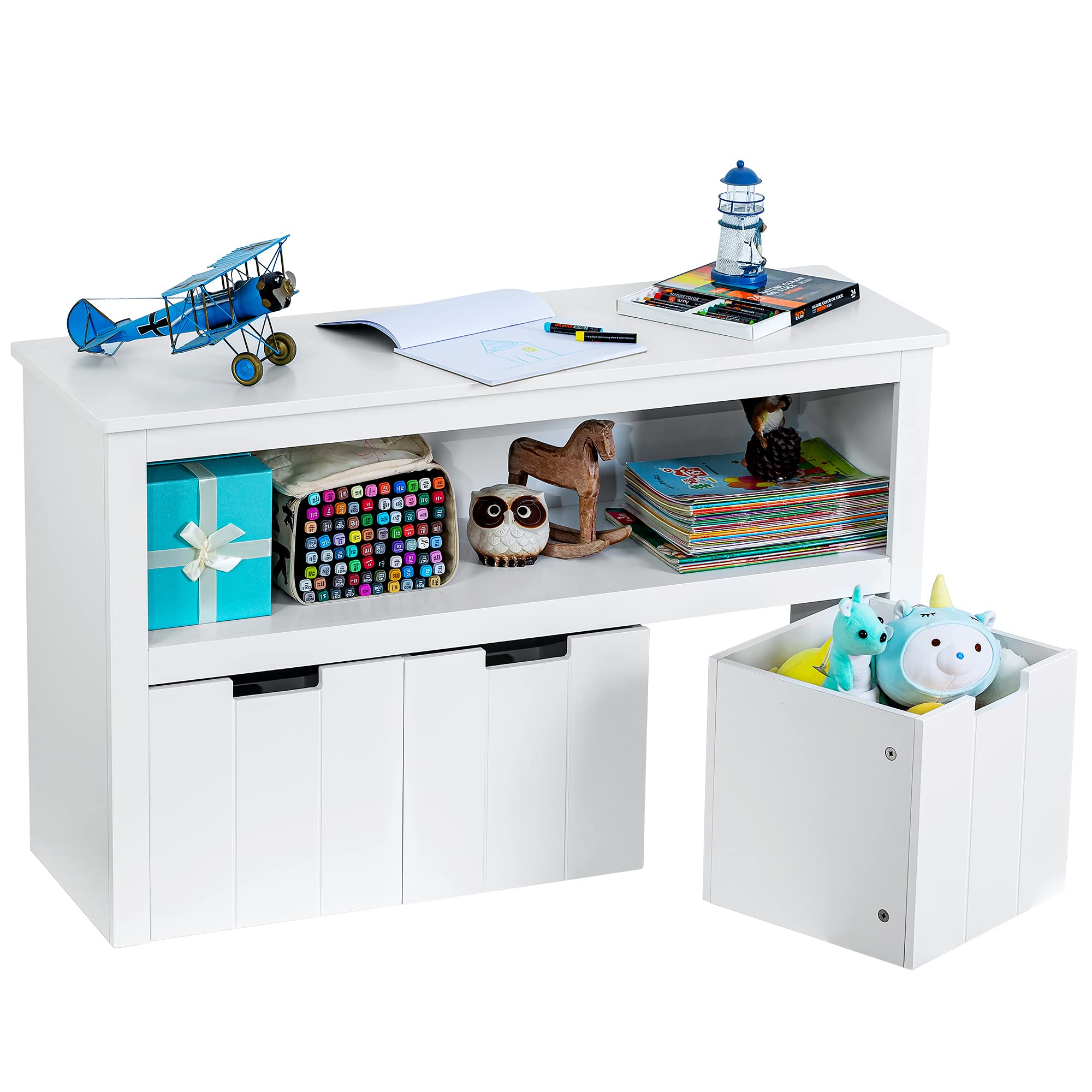 ZENODDLY Kids Toy Storage Organizer - 3 Drawer Wooden Bookcase with Hidden Wheels, Multifunctional Kids Room Organizer & Playroom Storage Cabinet in White | Perfect for Bedroom, Nursery, and Classroom Organization