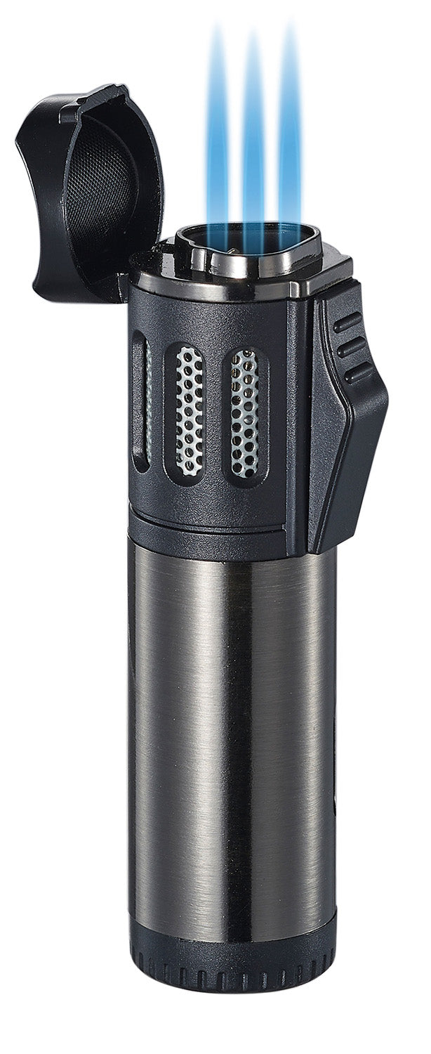 Premium Artemis Triple Torch Cigar Lighter in Gunmetal Finish - Windproof Butane Lighter for Cigars, Cigarettes & Outdoor Use - Perfect for Smoking Enthusiasts & Gifts