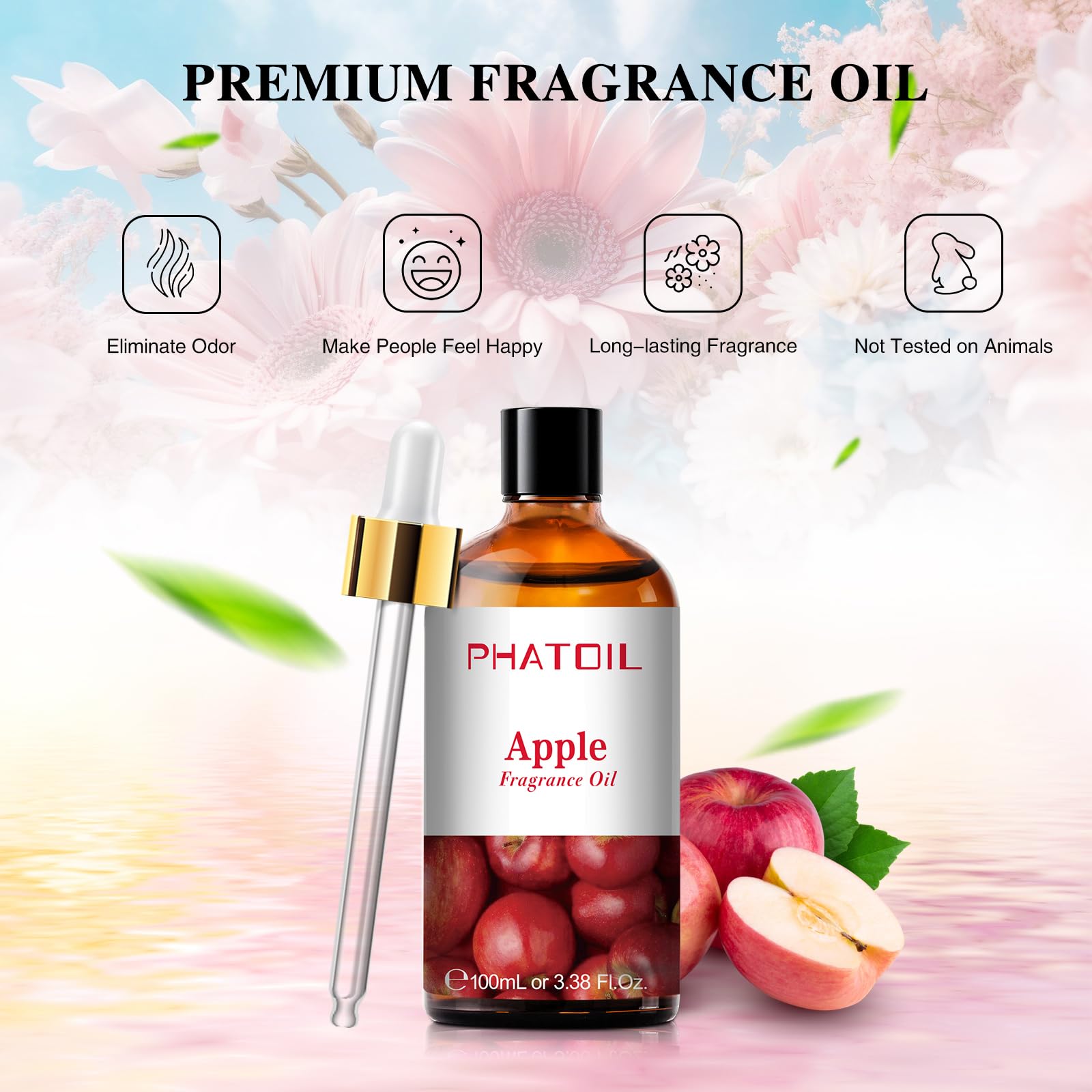 3.38 Fl Oz Apple Fragrance Essential Oil for Aromatherapy Diffusers - 100% Pure Scented Oil for Home, Yoga, Relaxation, DIY Candles & Soap Making - Perfect for Stress Relief & Aromatherapy Sessions