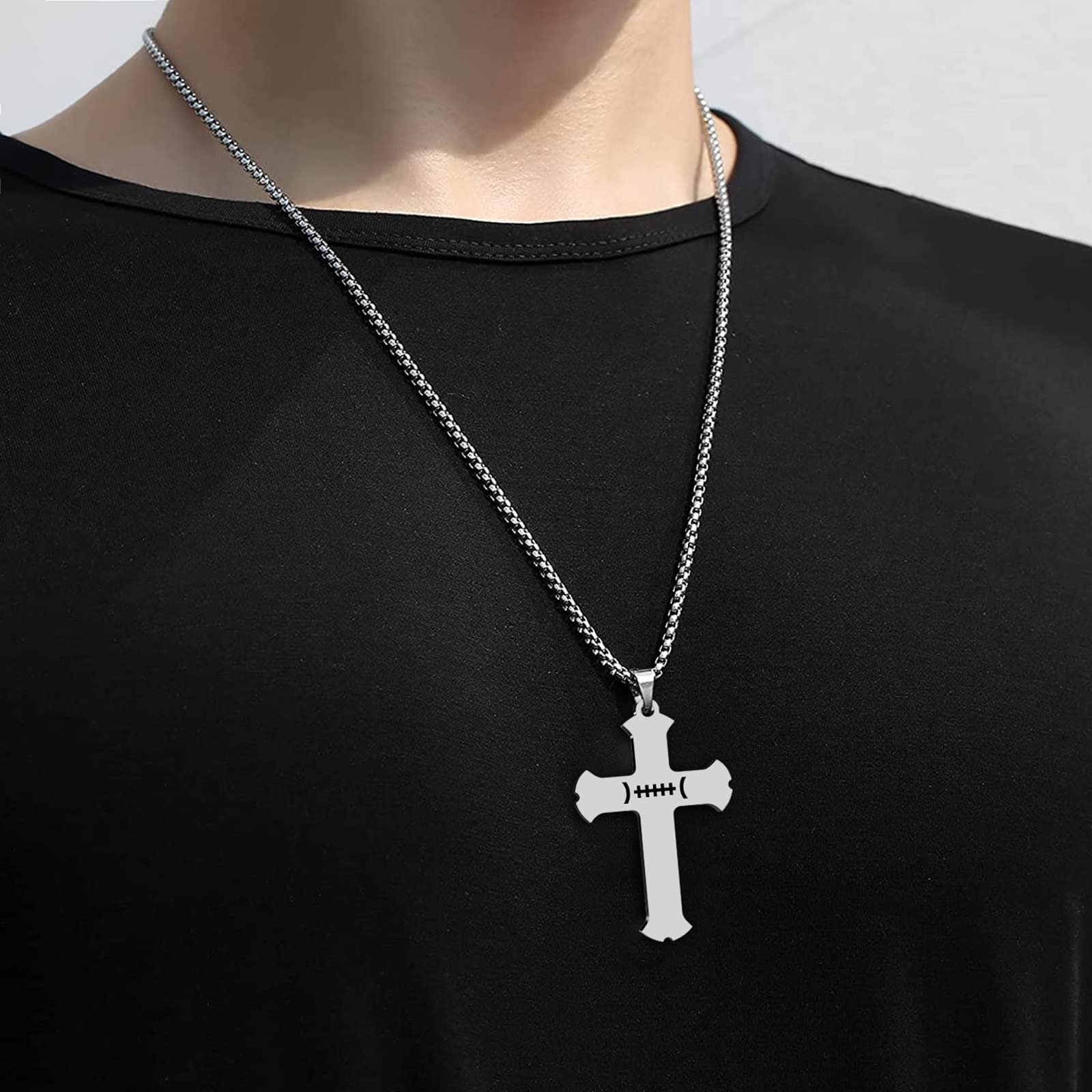 24 Inch American Flag Cross Necklace with Bible Verse - Gift for Men & Teens