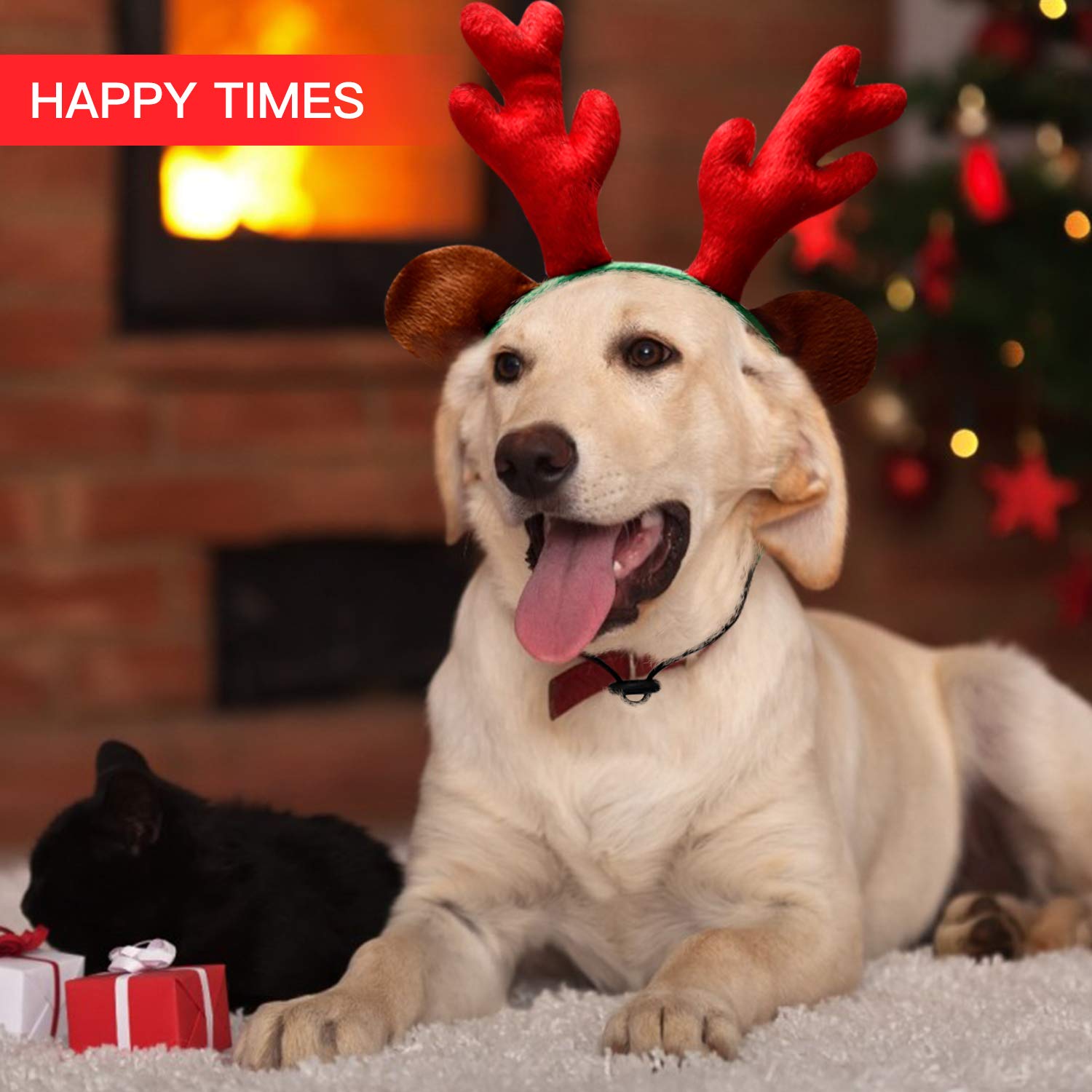 Toozey Adjustable Dog Christmas Costume - Soft Reindeer Antlers with Ears Headband for Medium & Large Dogs | Holiday Pet Outfit for Christmas Photos & Parties