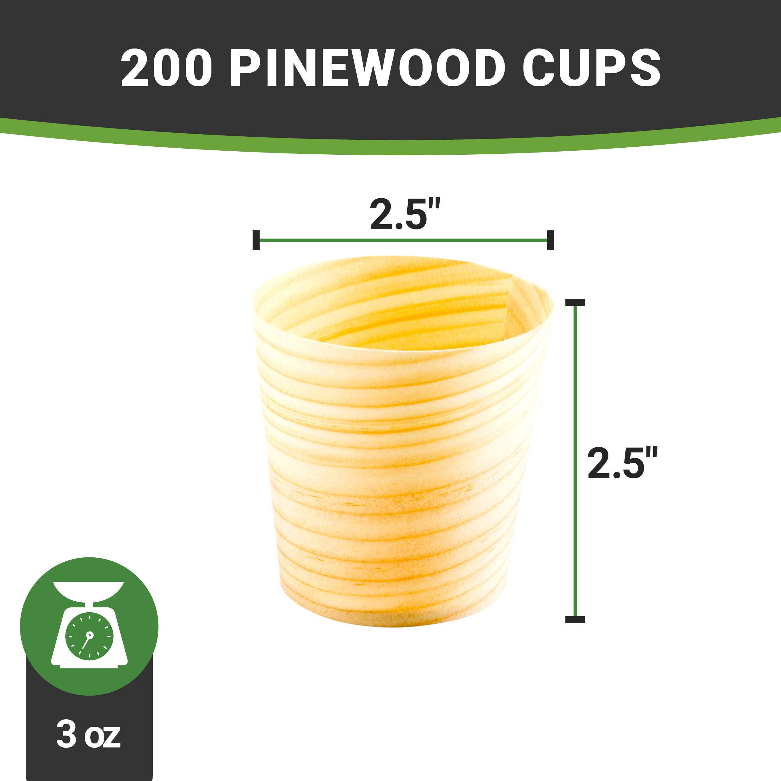Restaurantware 3oz Appetizer Cups - 200 Pack Disposable Wooden Tasting Cups | Eco-Friendly Shaved Pinewood Dessert Bowls for Catering, Weddings, Parties | Perfect for Samples, Snacks, Ice Cream & Small Bites