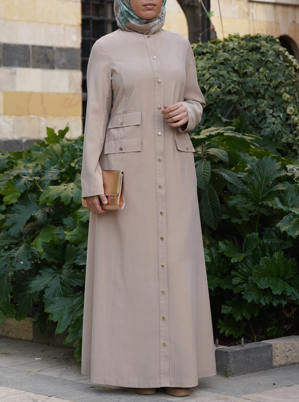 Snap Button Pocketed Jilbab - Modest Muslim Prayer Dress with Convenient Pockets - Perfect for Daily Wear, Prayer & Outdoor Activities