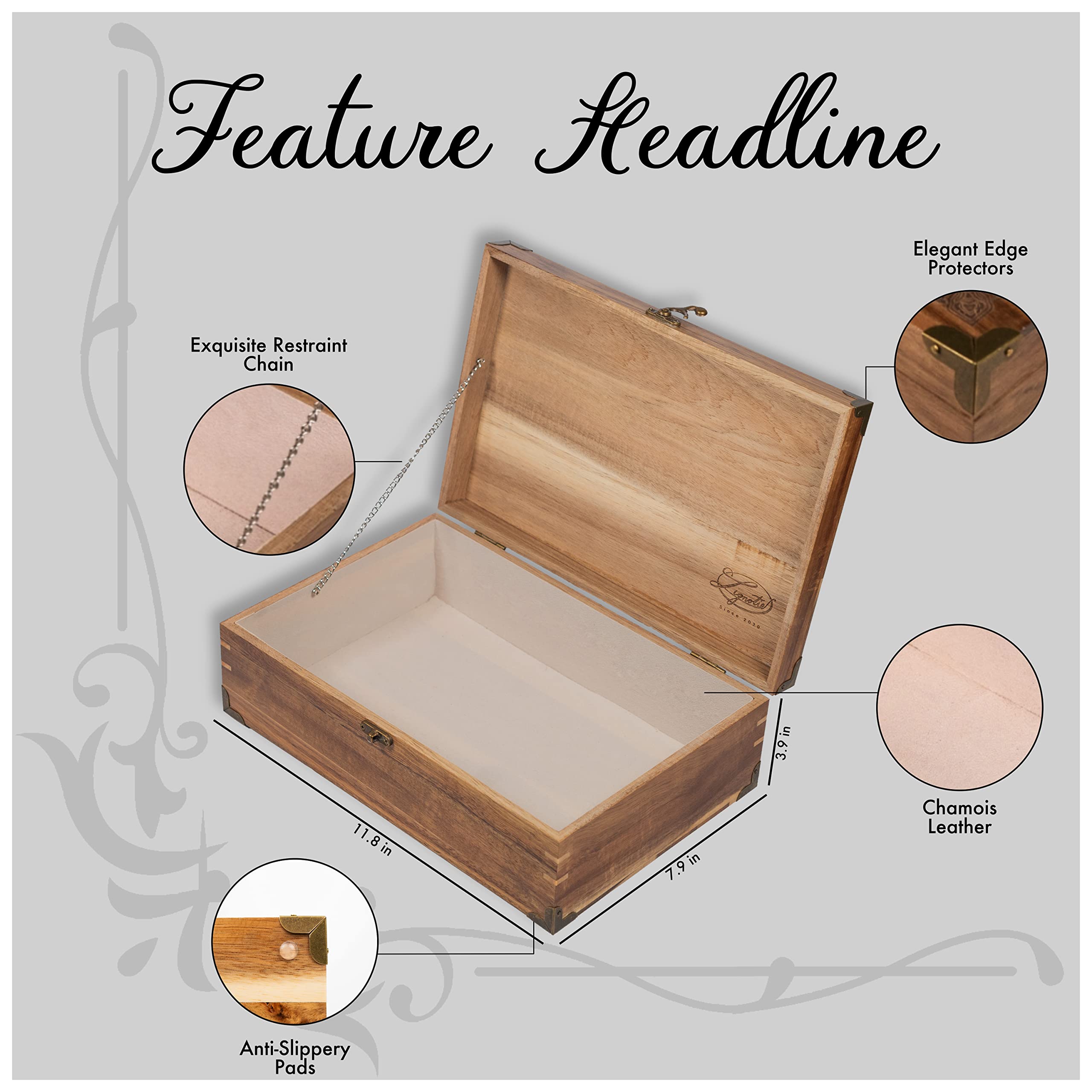 Large Rustic Wooden Memory Keepsake Box with Hinged Lid & Chamois Leather Lining - Decorative Storage Box for Wedding, Anniversary, Baby Keepsakes & Family Heirlooms - Perfect for Home Decor, Gift Giving & Organizing Cherished Mementos