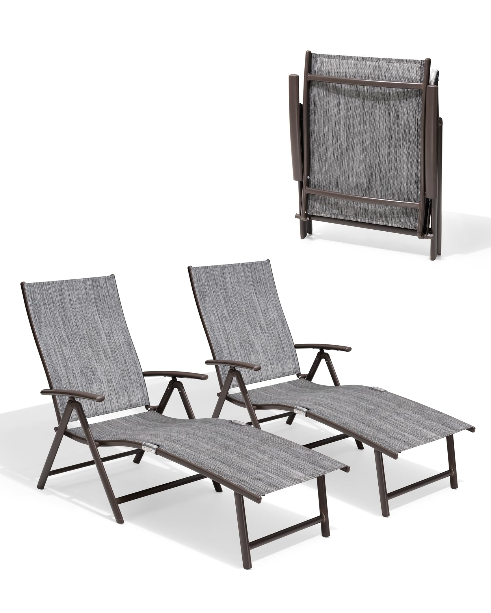 Pellebant 2-Piece Outdoor Chaise Lounge Set - Adjustable Aluminum Pool Lounge Chairs with Footrest, Foldable Patio Furniture for Beach, Poolside, Deck & Backyard (Black & Grey) - Perfect for Sunbathing, Relaxing & Outdoor Lounging